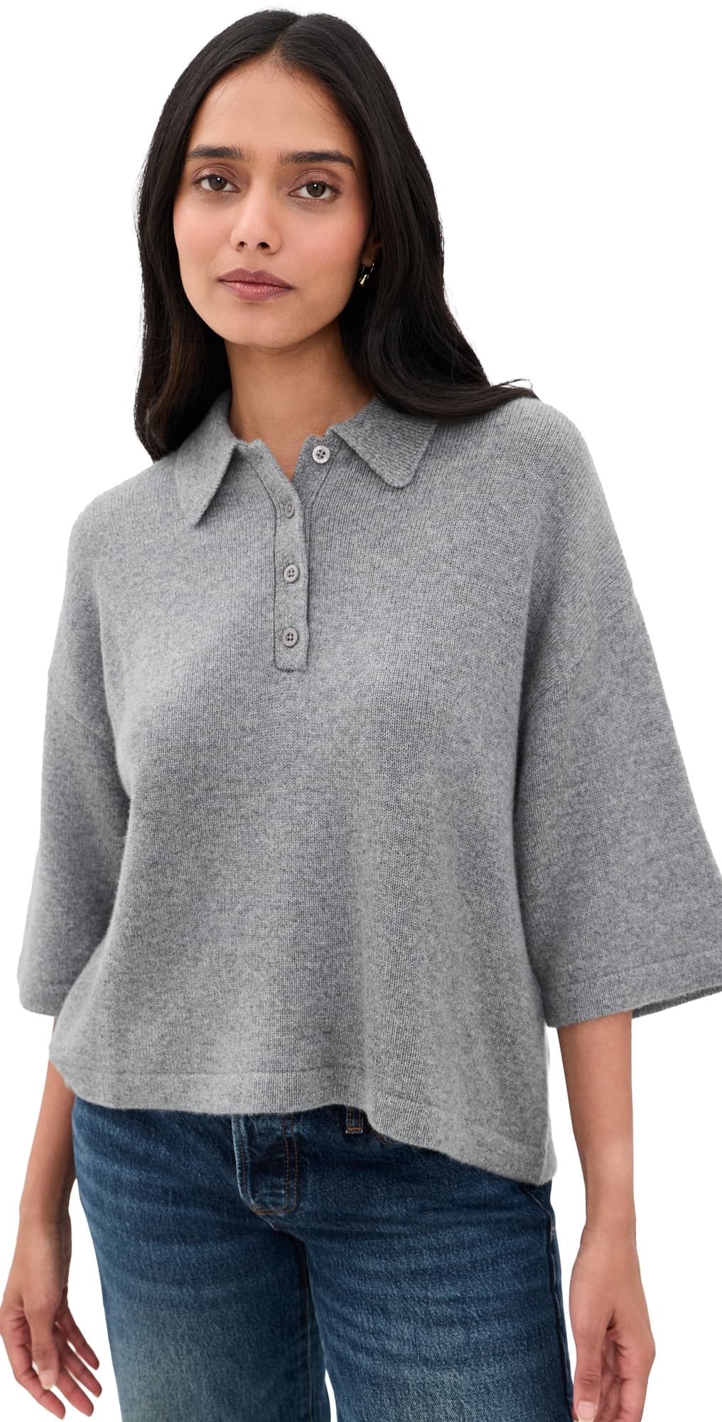 FRAME The Academy Polo Cashmere Pullover Graphite Grey