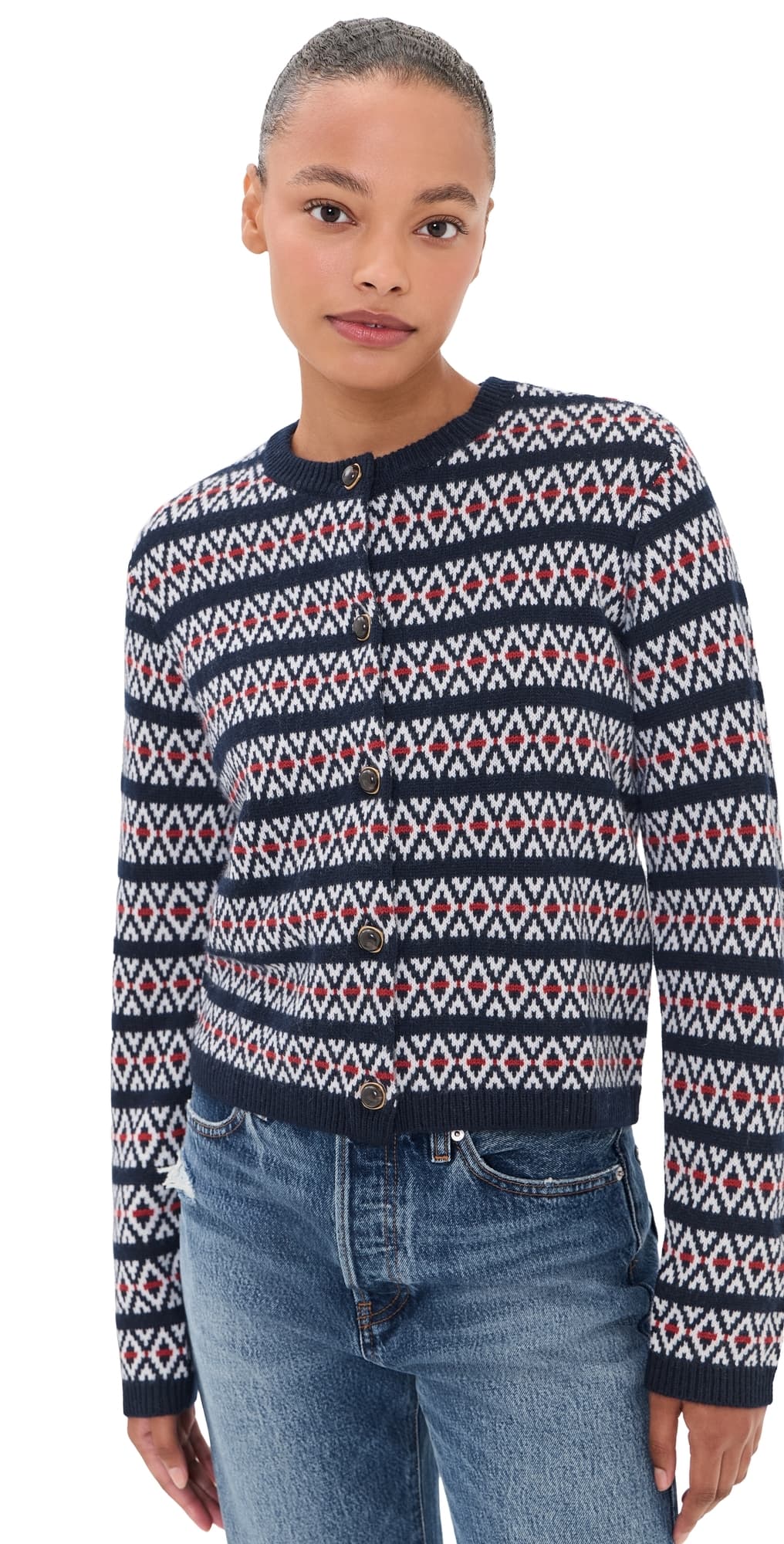 FRAME The Cashmere Cardigan Navy Fair Isle