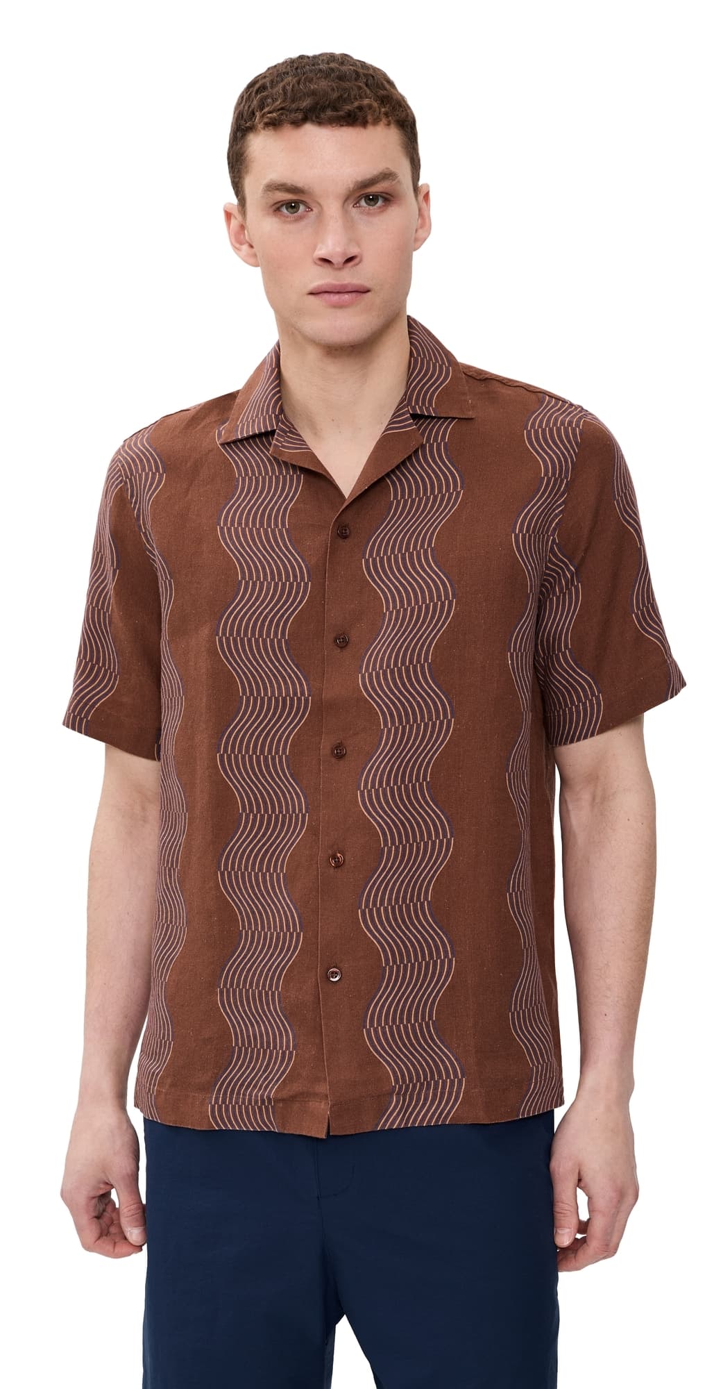 Frescobol Carioca Roberto Duo Cabana Stripe Print Linen Shirt Brown