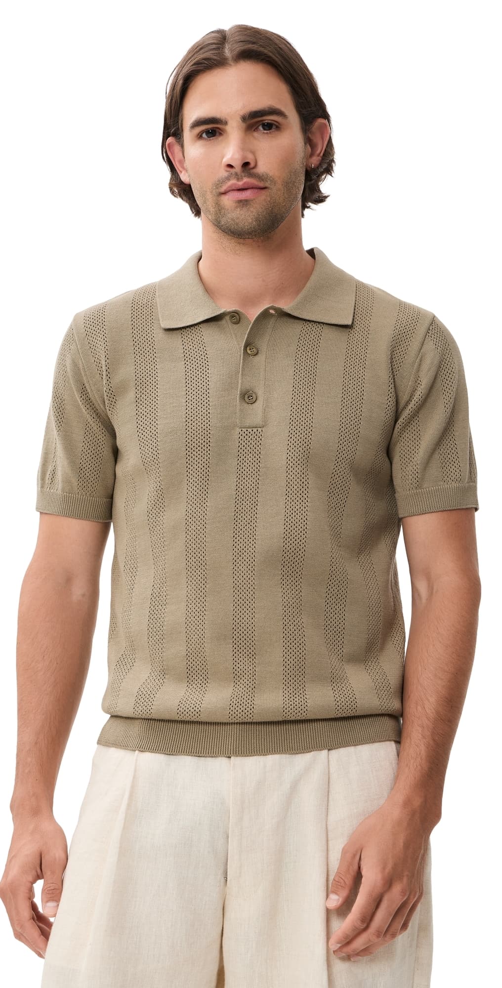 Frescobol Carioca Vidal Cotton Button Up Polo Palm Green