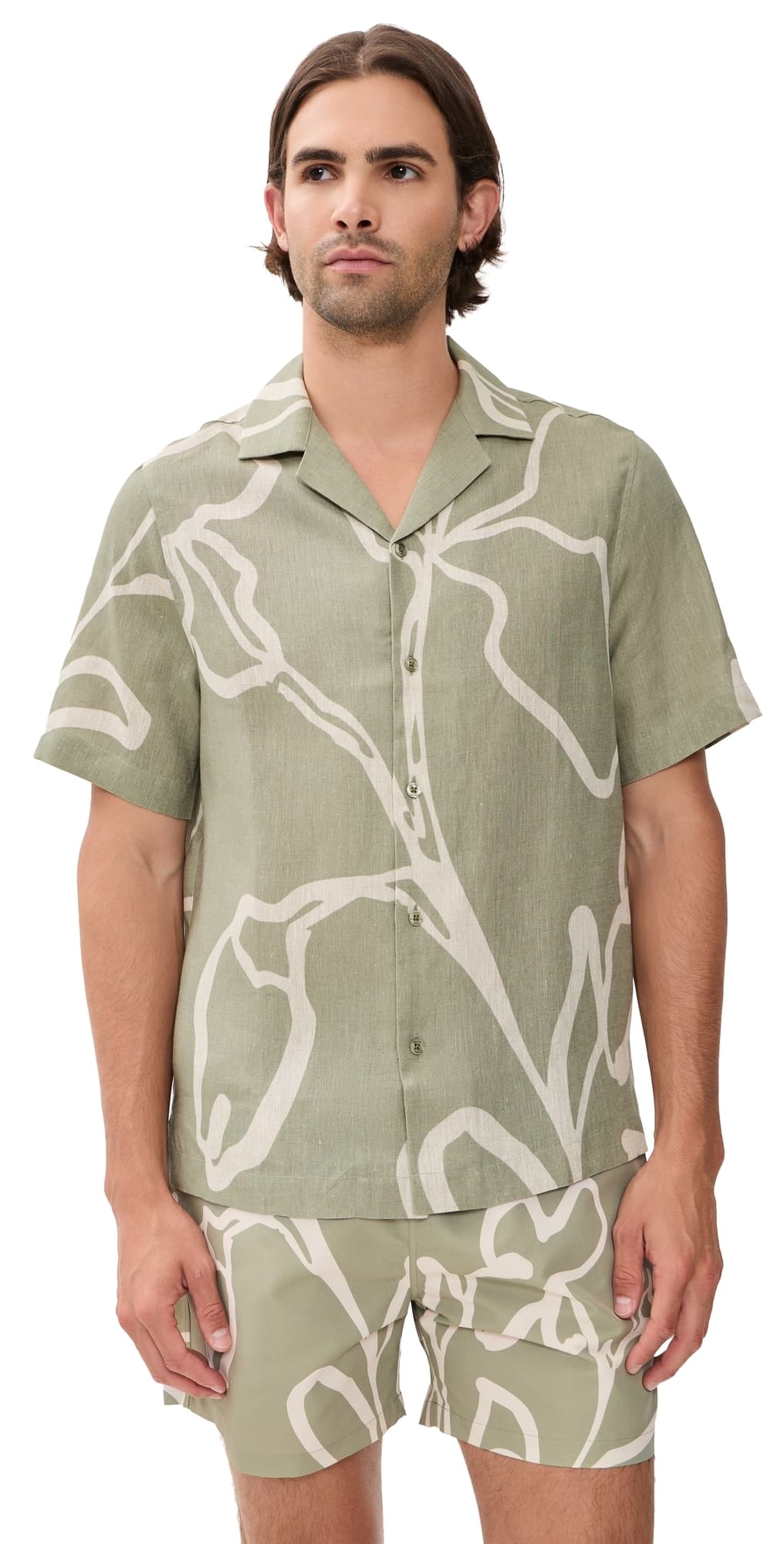 Frescobol Carioca Roberto Linen Shirt Palm Green