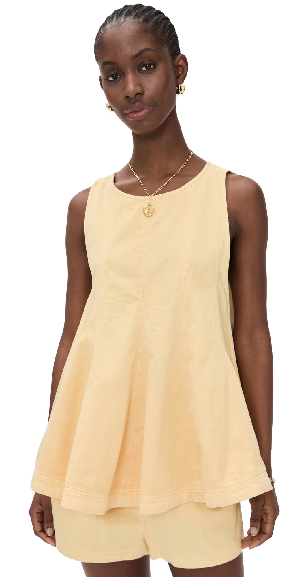 Free People Cassius Denim Matching Set Apricot Gelato