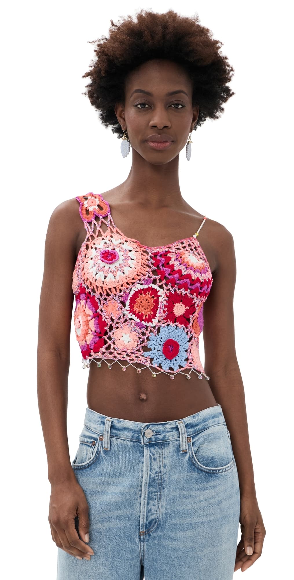 Free People Fiorella Crochet Tank Pink Solace Combo