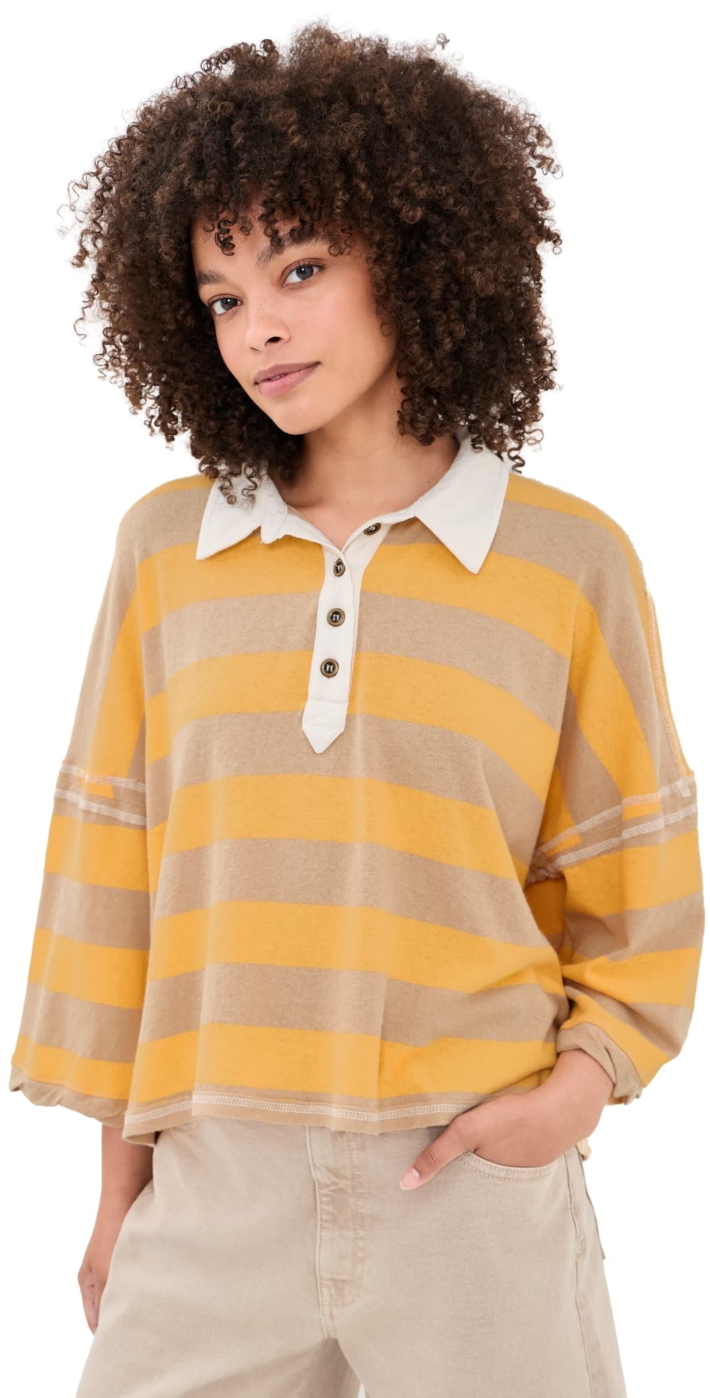 Free People Auggie Tee Oat Latte/Yellow Fin