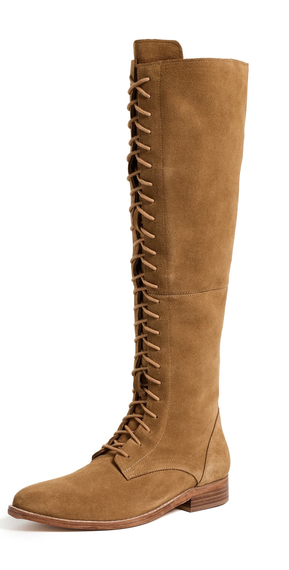 Free People Davey Over-the-Knee Lace Up Boots Camel Suede