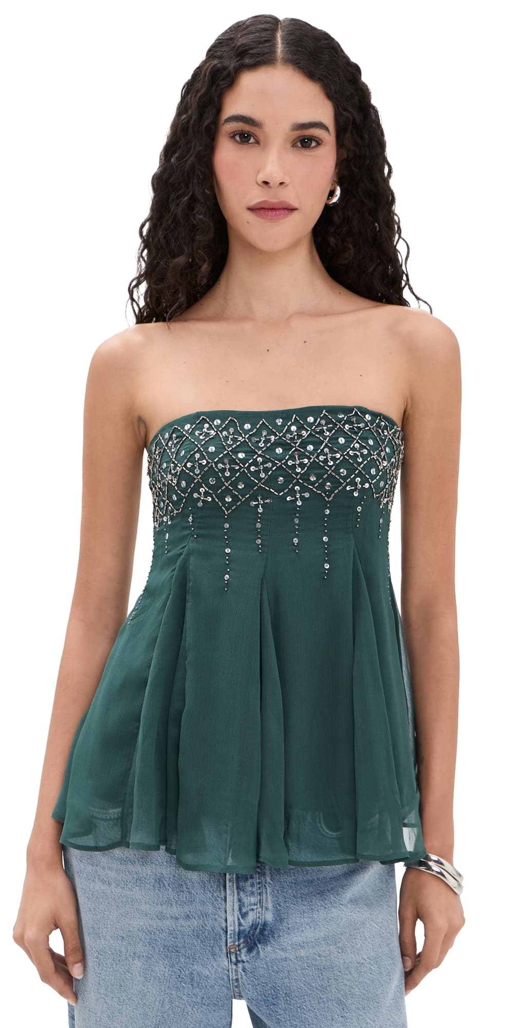 Free People Tara Embellished Tube Top Midnight Mountain