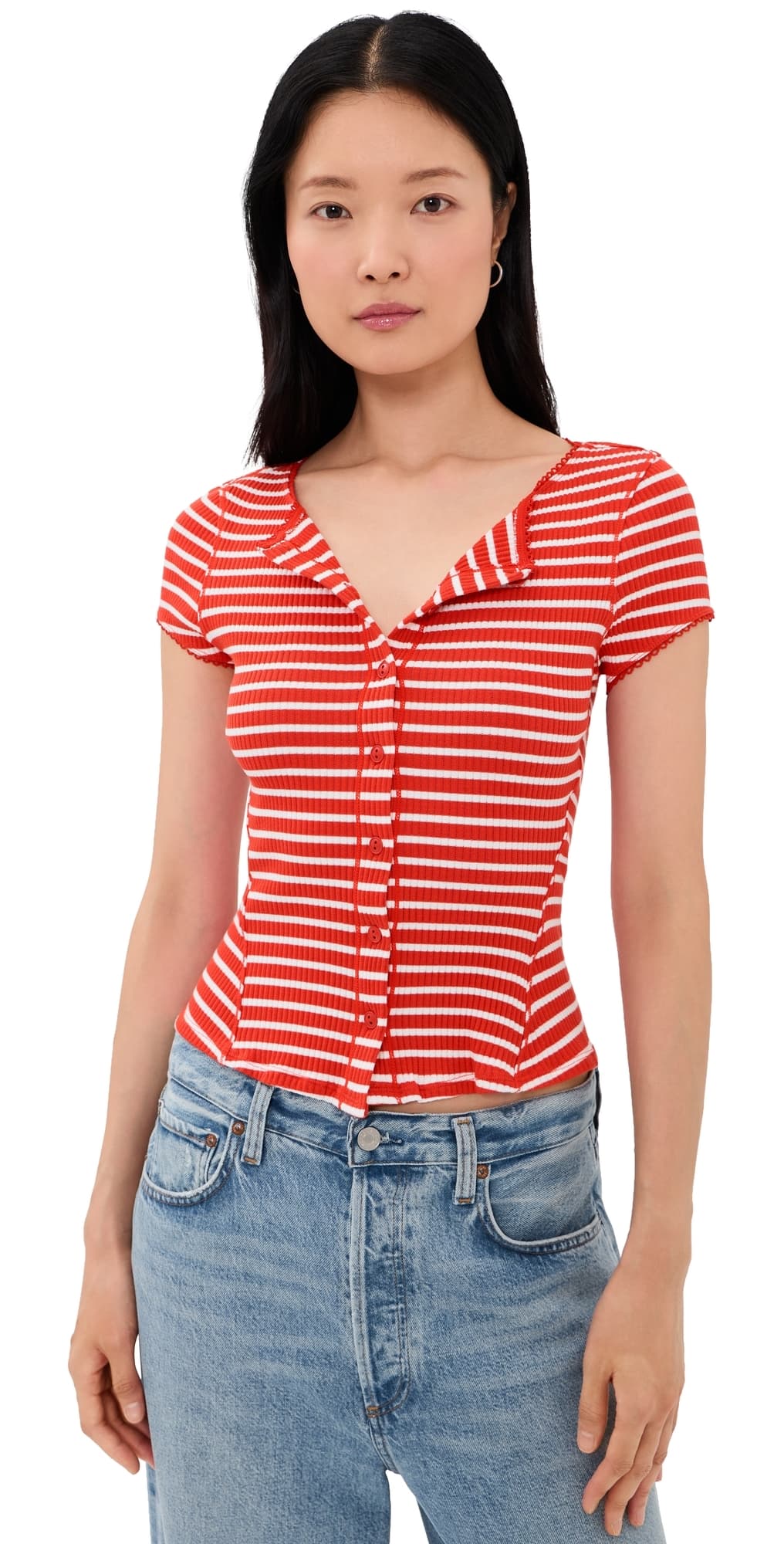 Free People Most Wanted Striped Cardigan Red/White Stripe