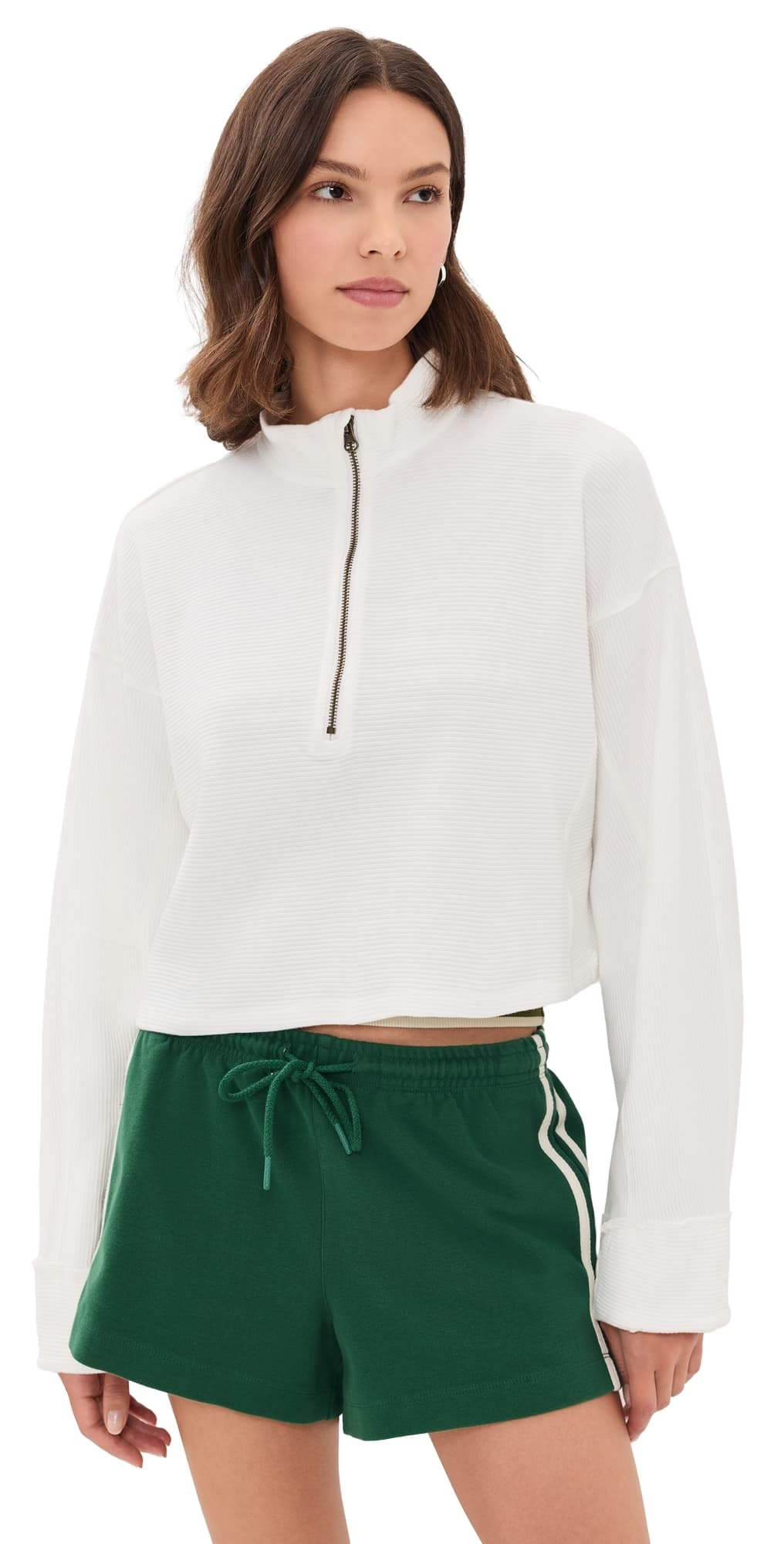 Free People Celeste Quarter Zip Sweatshirt Clean Ivory