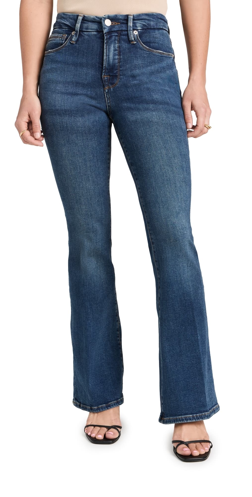 Good American Good Petite Flare Jeans Blue004 2