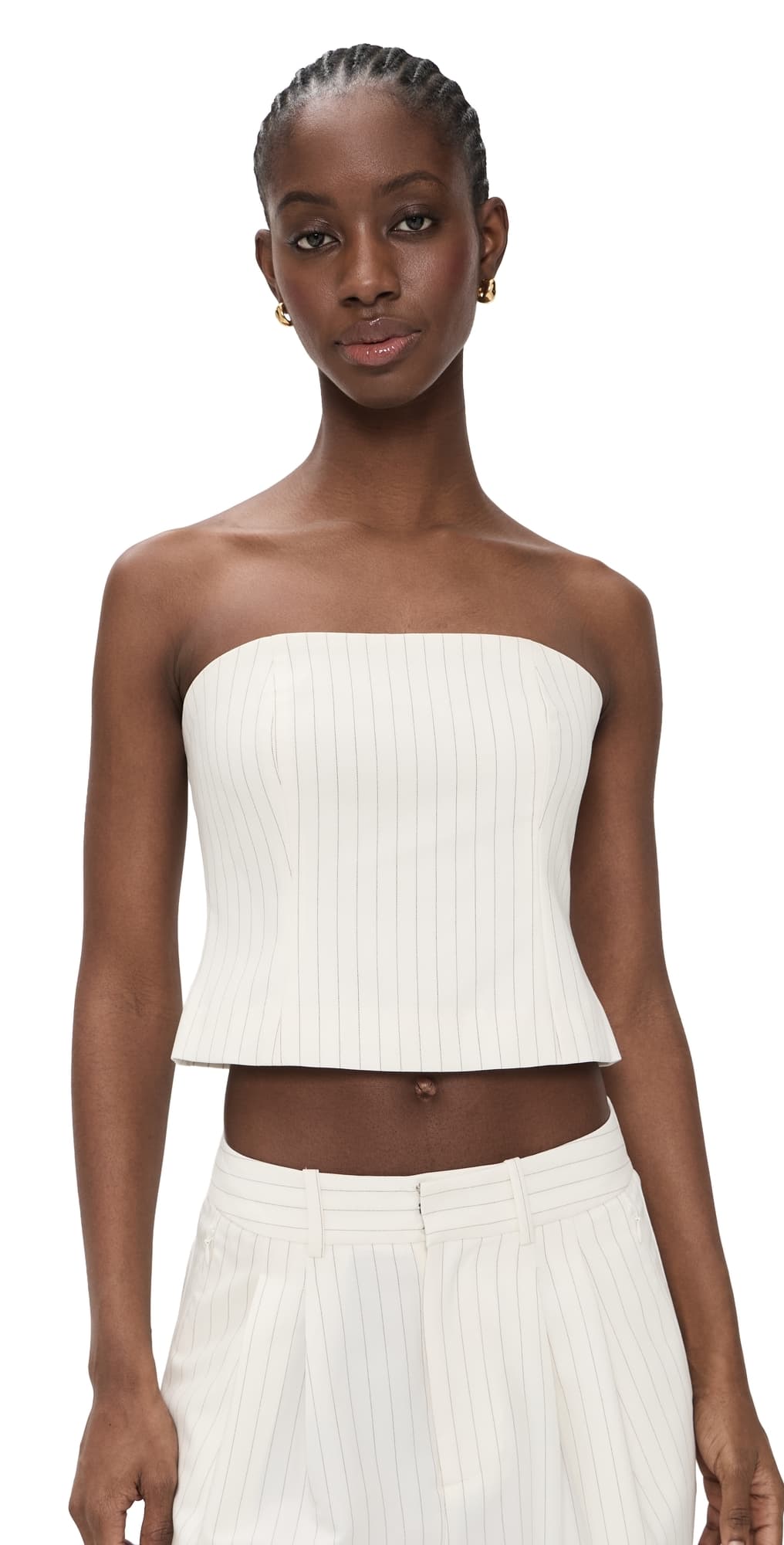 Good American Essential Suiting Strapless Top Chestnut Pinstripe