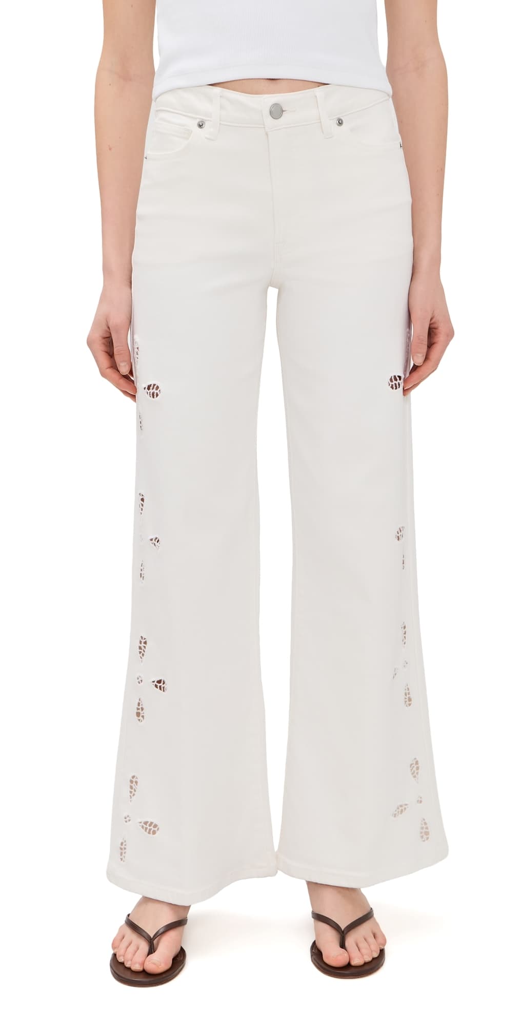 Good American Good Waist Palazzo Embroidered Jeans White