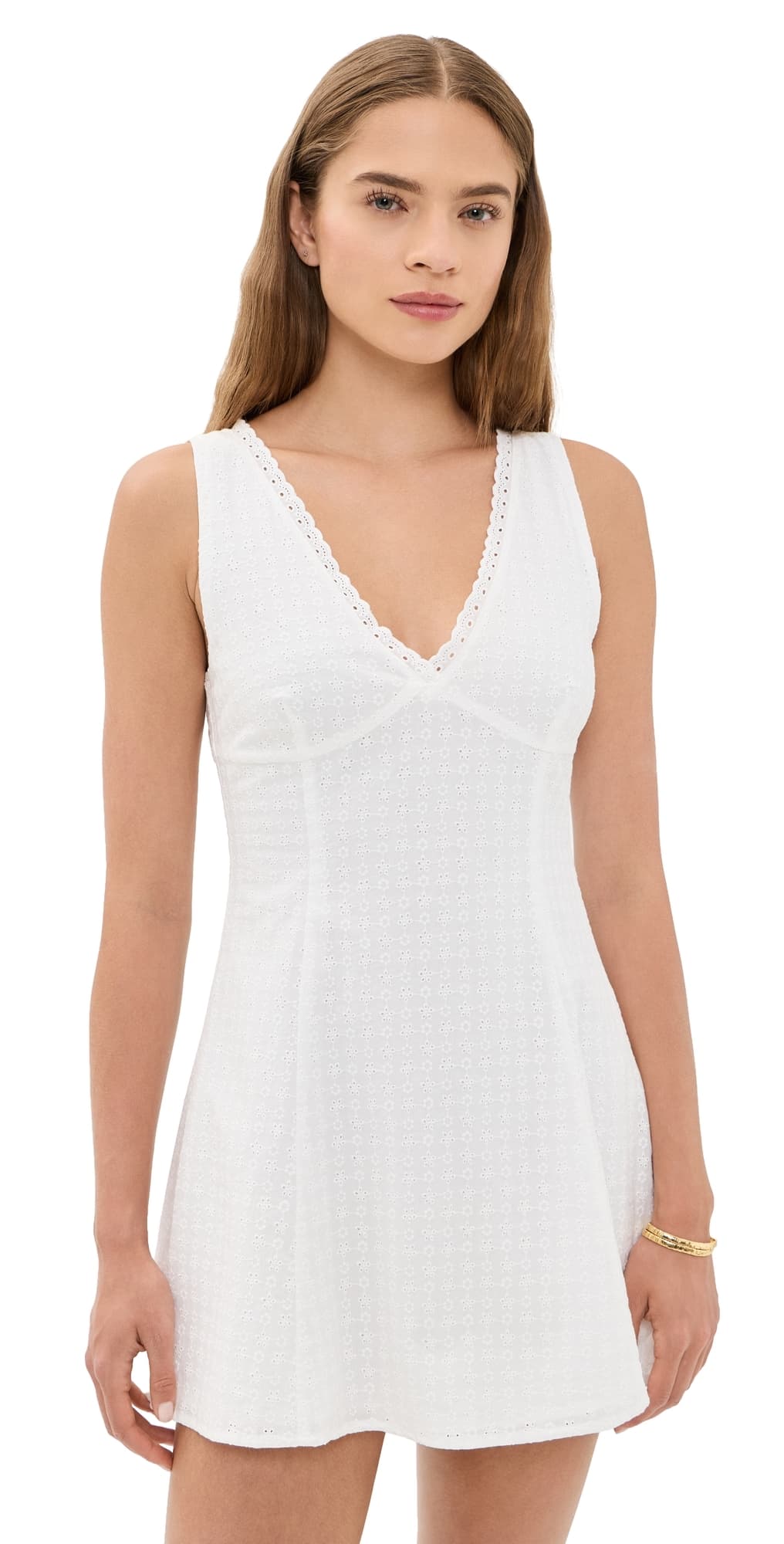 Good American The Eyelet Mini Dress White001