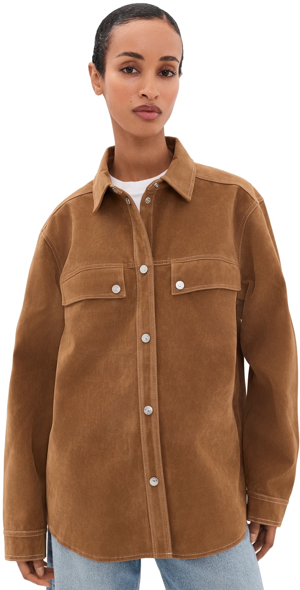 Good American The Better Than Suede Overshirt Cafe Clay