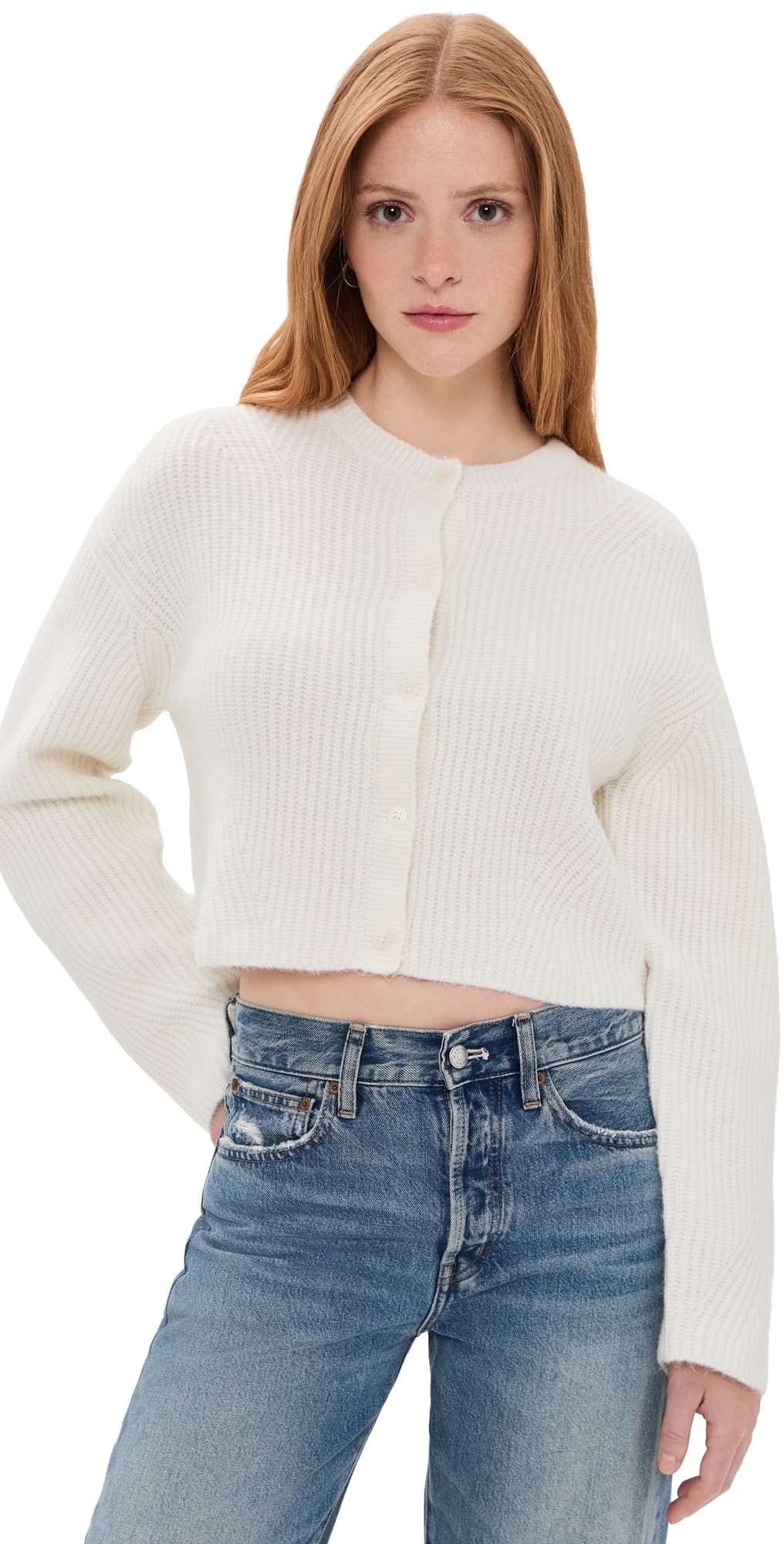 Good American The Shrunken Cable Cardigan Chalk