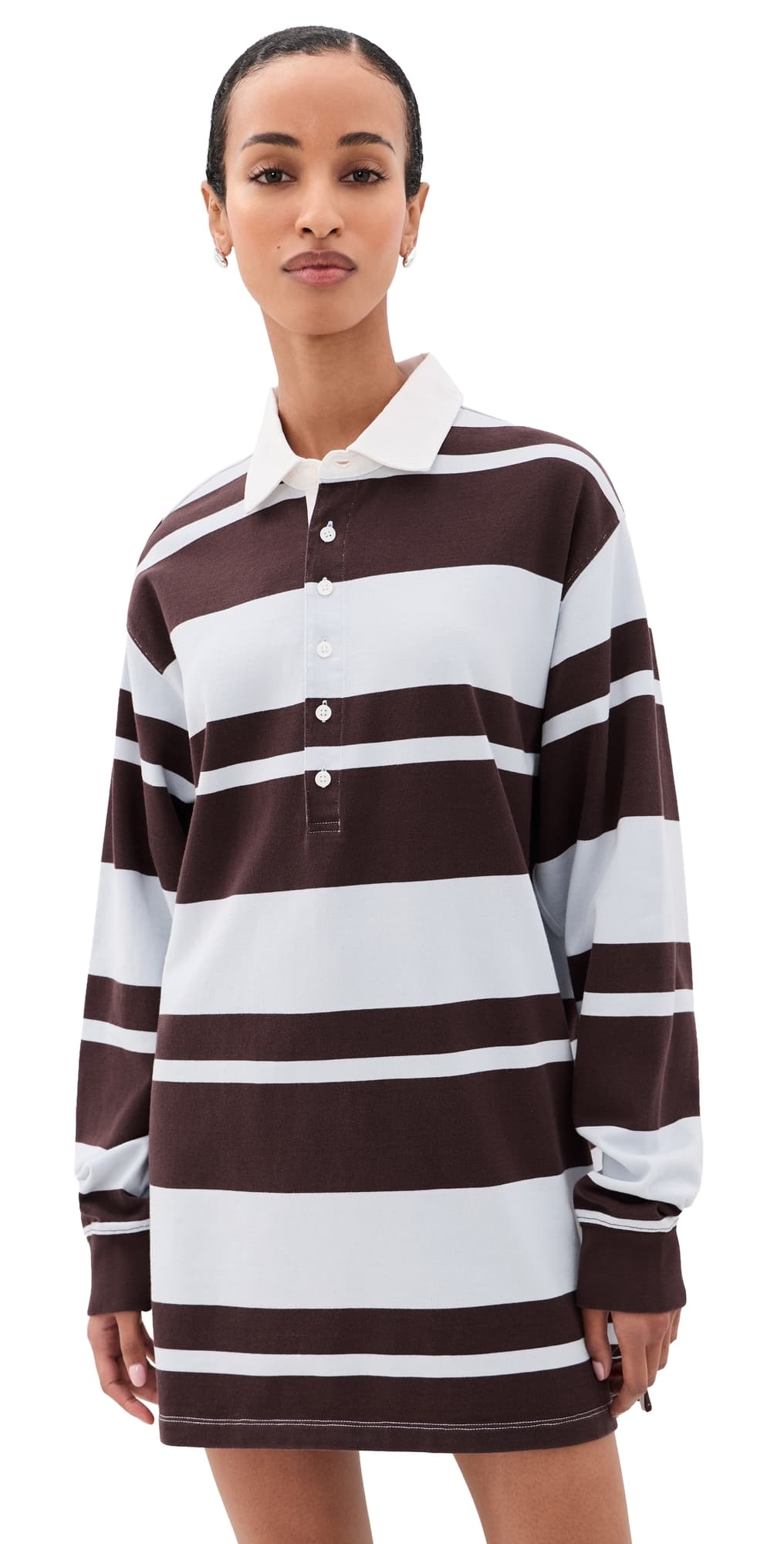 Good American The Knit Rugby Mini Dress Sky Mocha Club Stripe