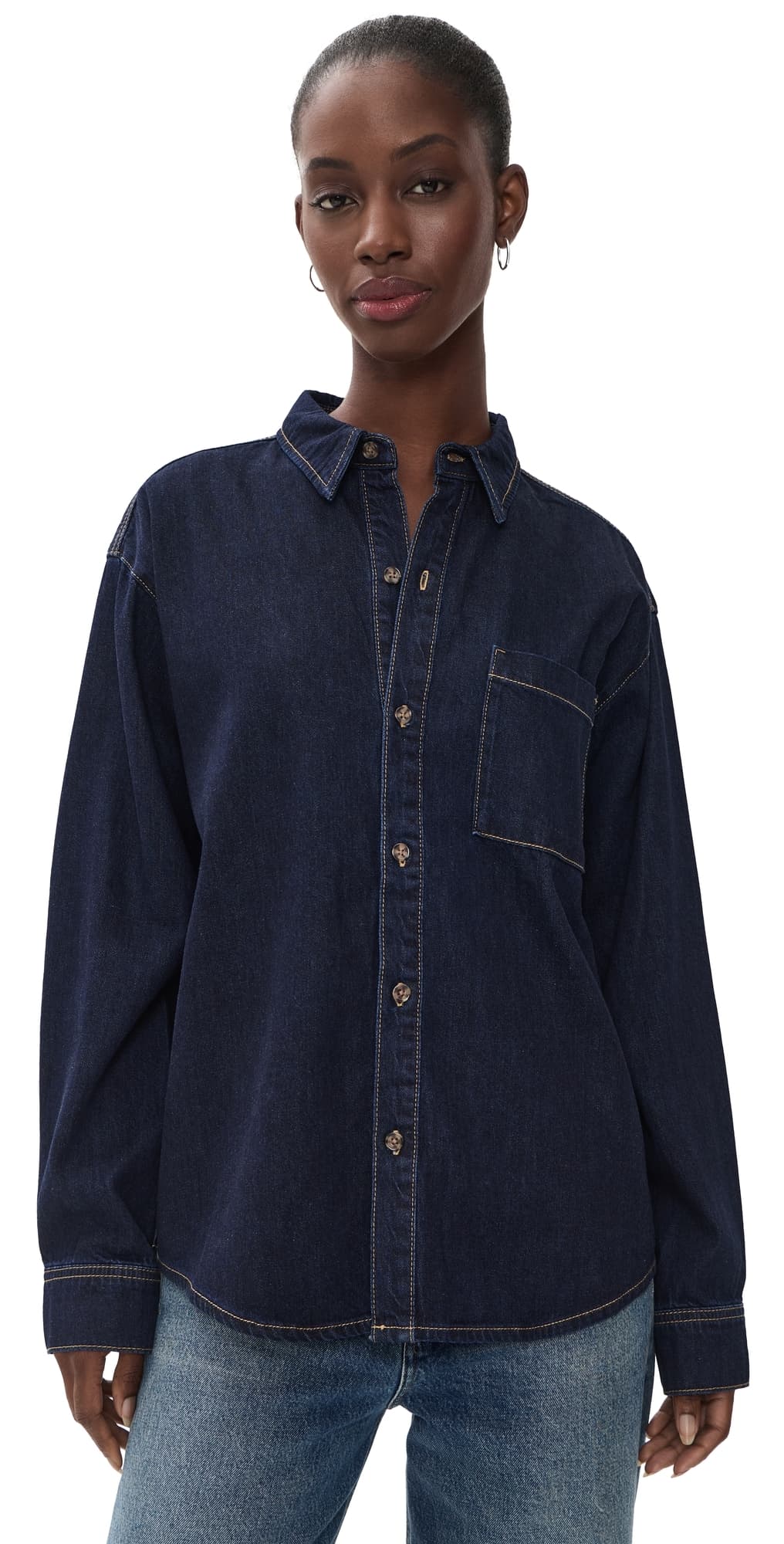 Good American The Denim Oversized Button Down Shirt Indigo1389