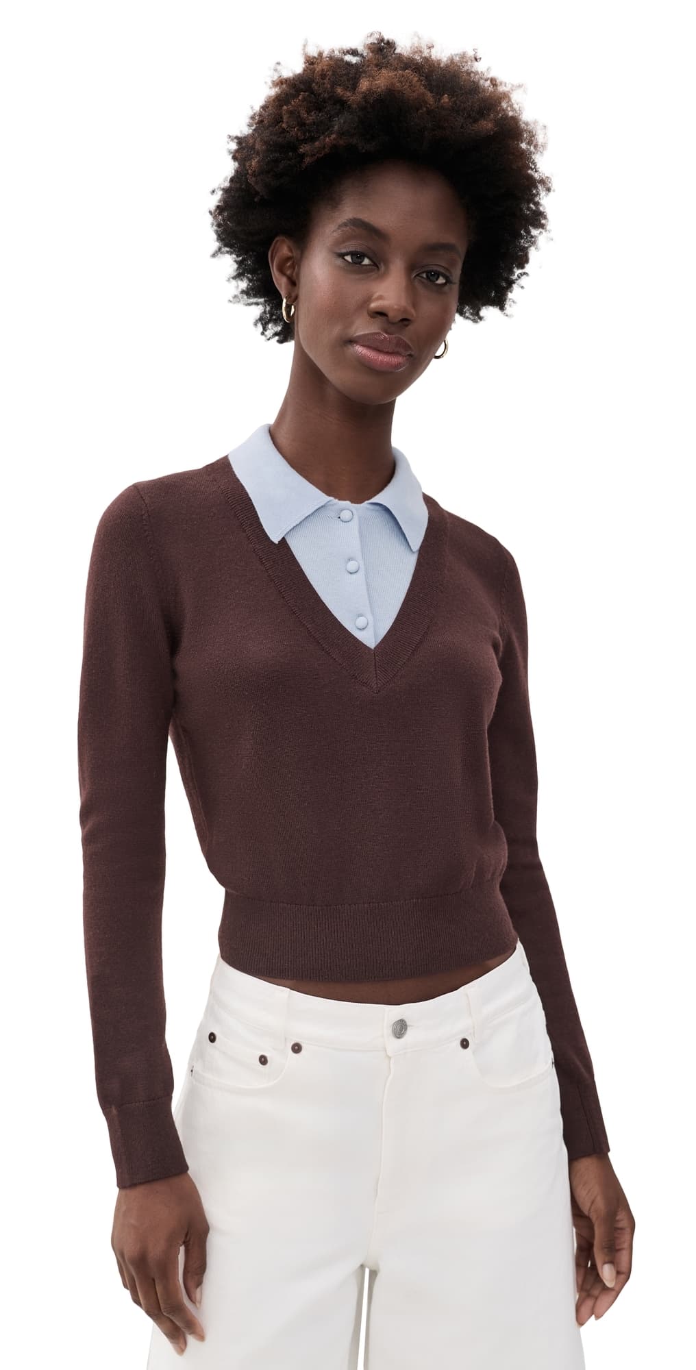 Good American The Two In One Sweater Mocha With Sky