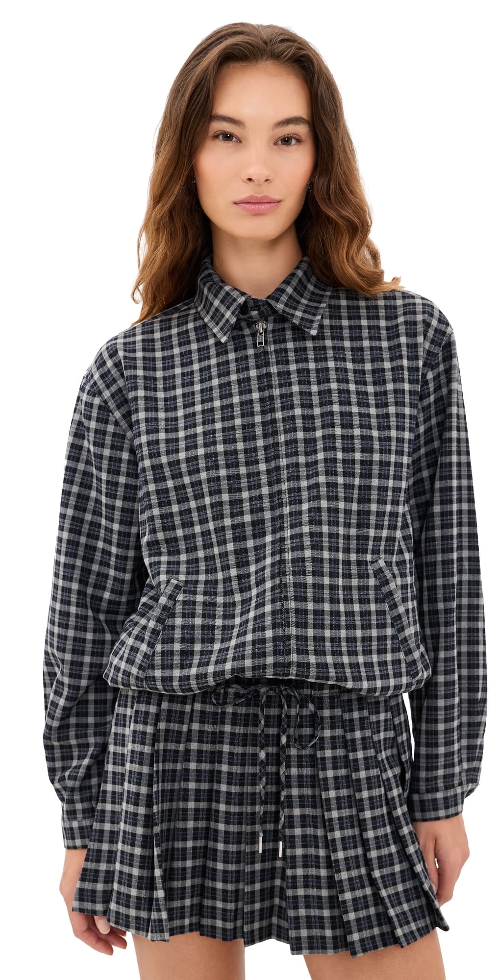 Good American The Lightweight Bomber Charcoal Plaid