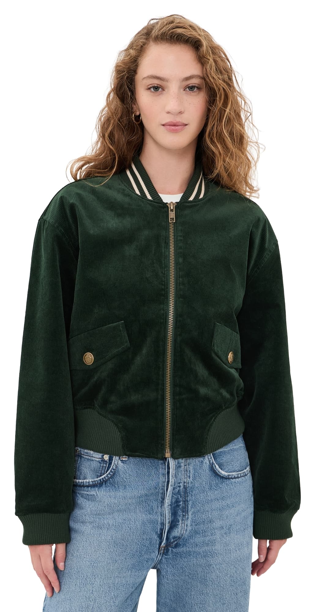 Good American The Corduroy Varsity Jacket Forest Green
