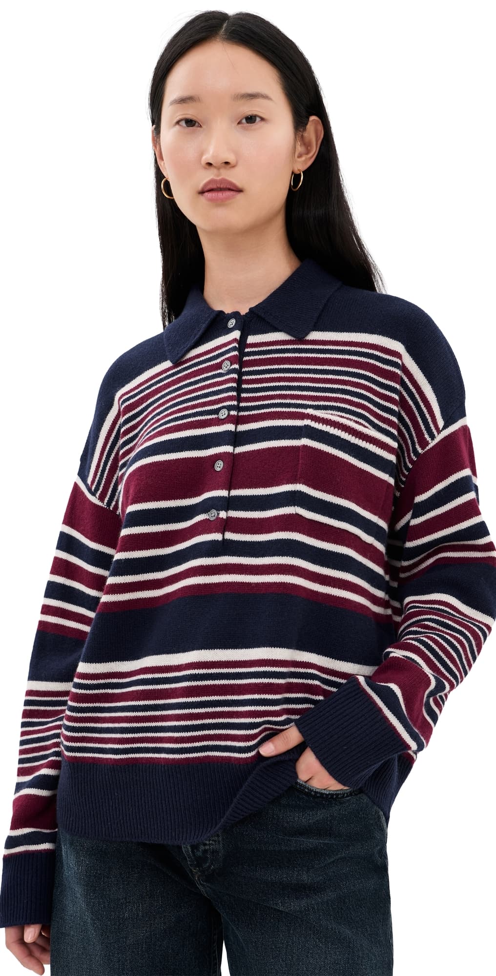 Good American The Oversized Rugby Sweater Multi Stripe