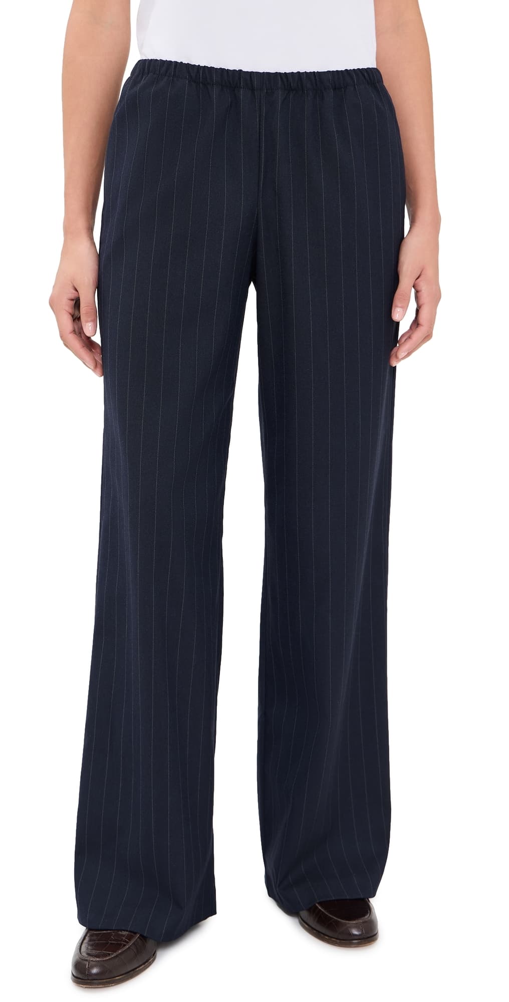 Good American The Pull On Trousers Navy Pinstripe
