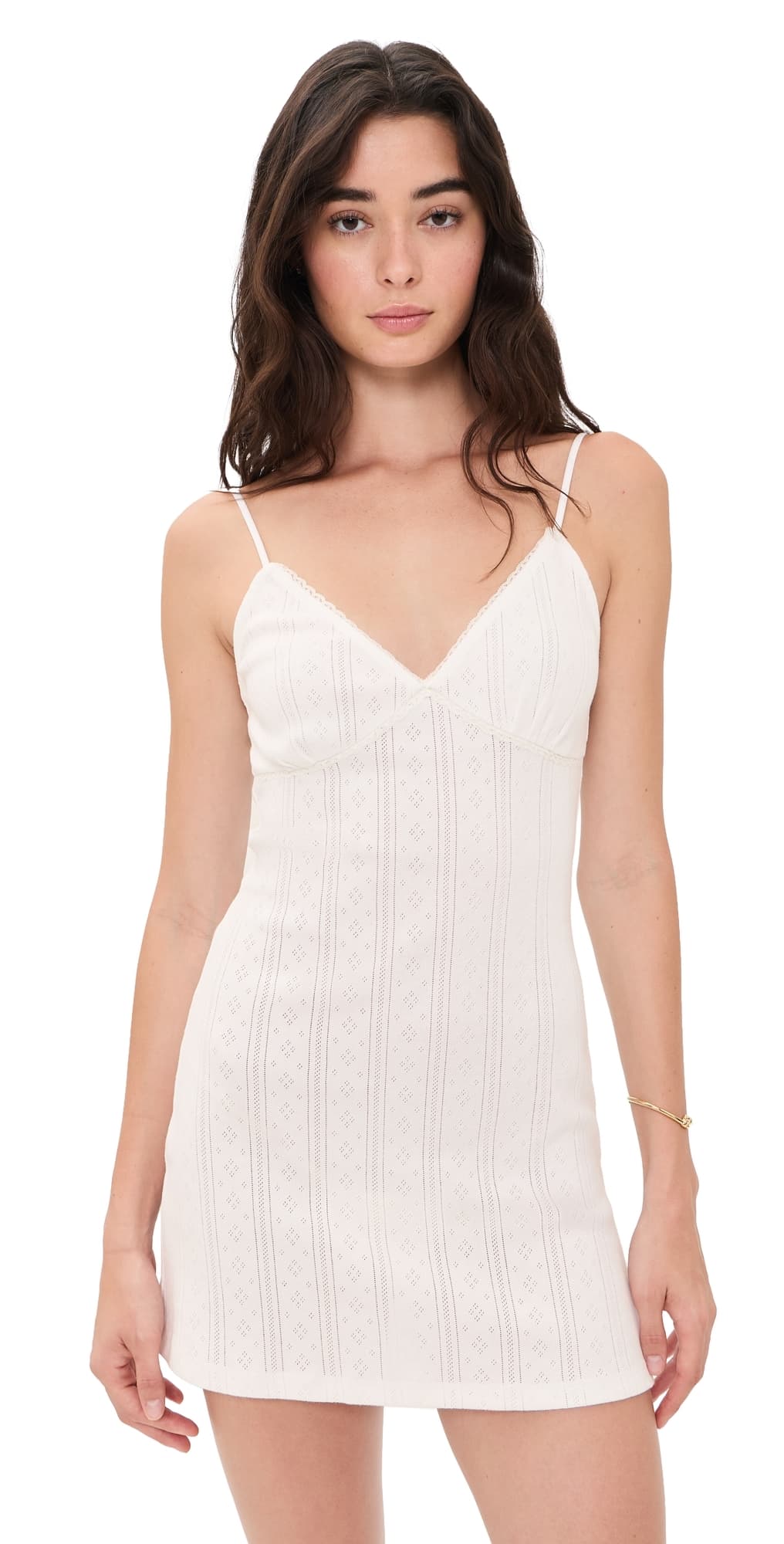 Good American The Pointelle Mini Dress White001