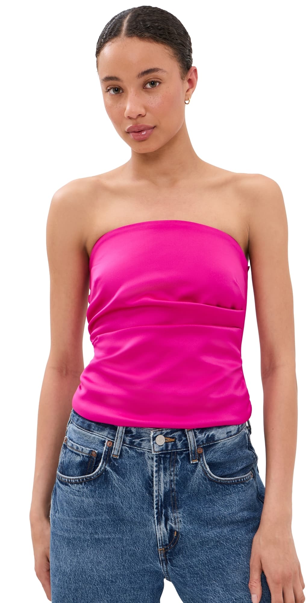 GANNI Duchesse Satin Bandeau Top Raspberry Rose