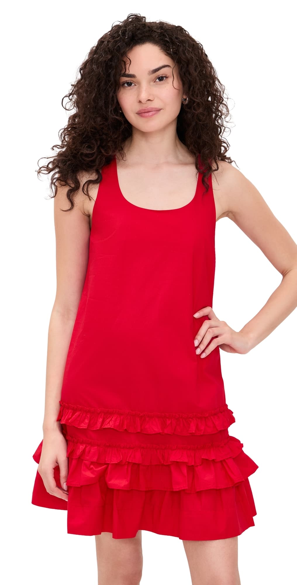 GANNI U Neck Mini Dress Poppy Red