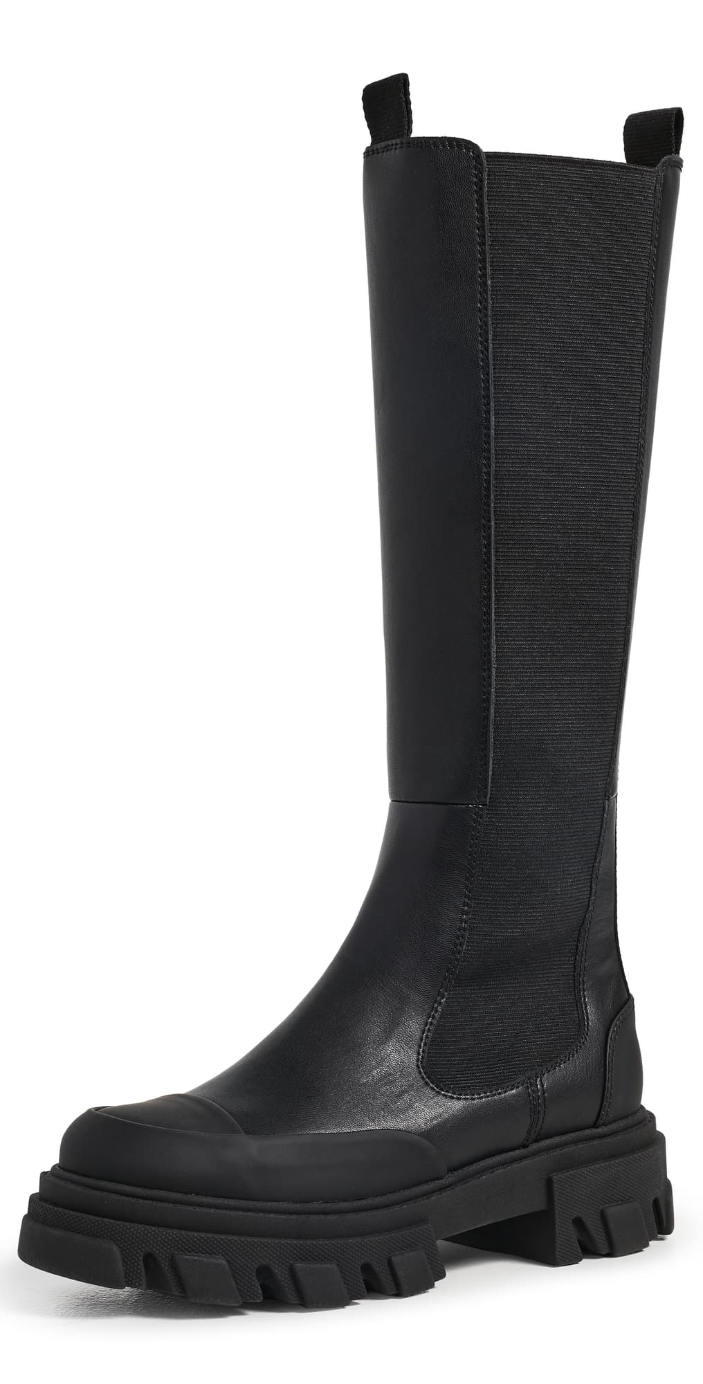 GANNI Cleated Black Stitch High Chelsea Boots Black