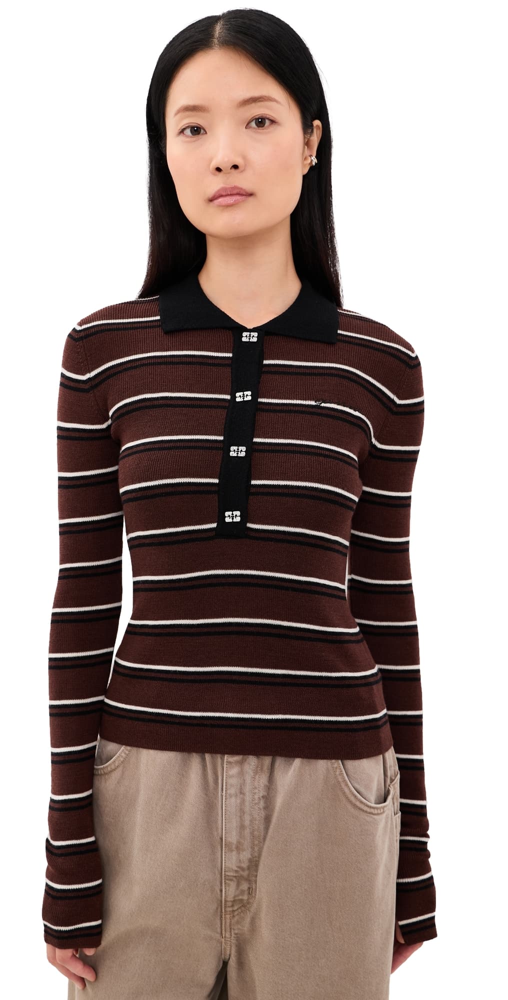 GANNI Mini Ribbed Merino Polo Multicolour