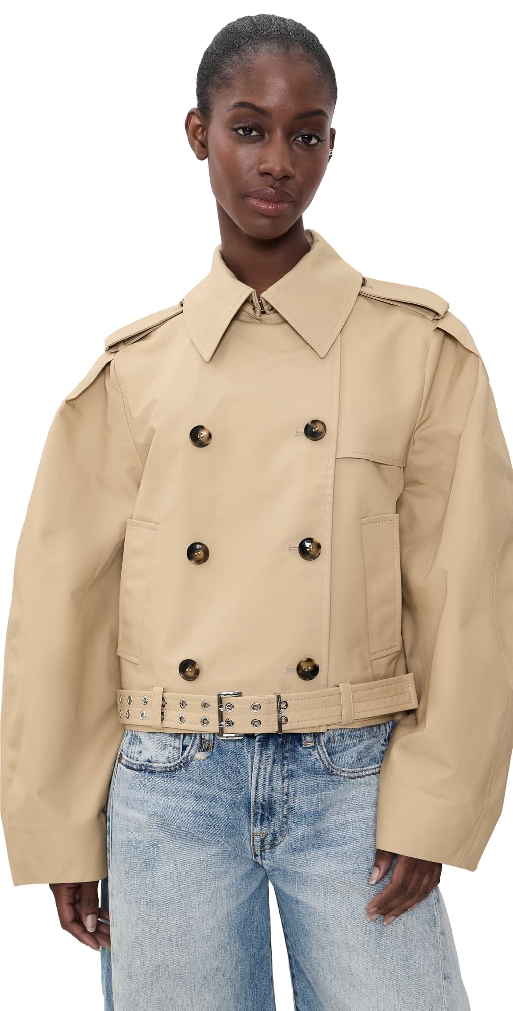 GANNI Double Cotton Belted Jacket Warm Sand