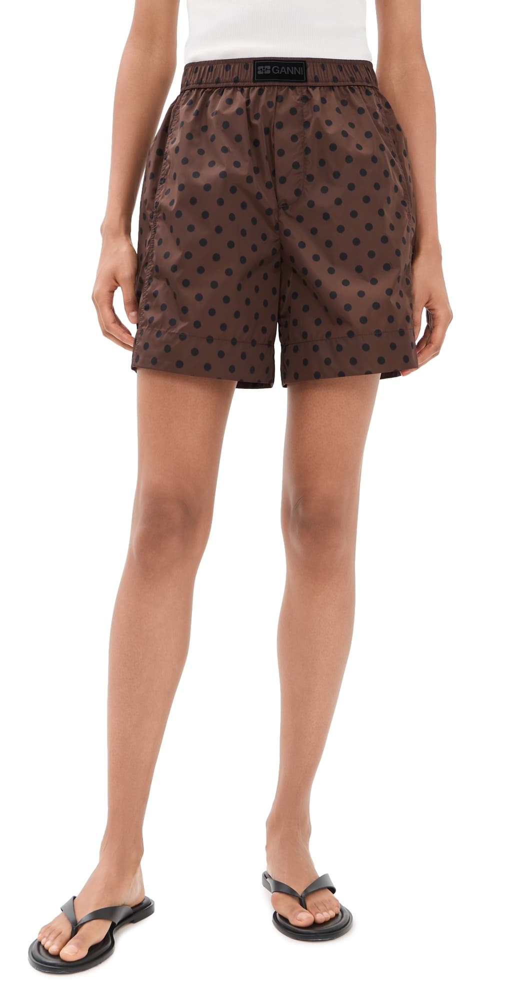 GANNI Printed Flyweight Nylon Boxer Shorts Chicory Coffee