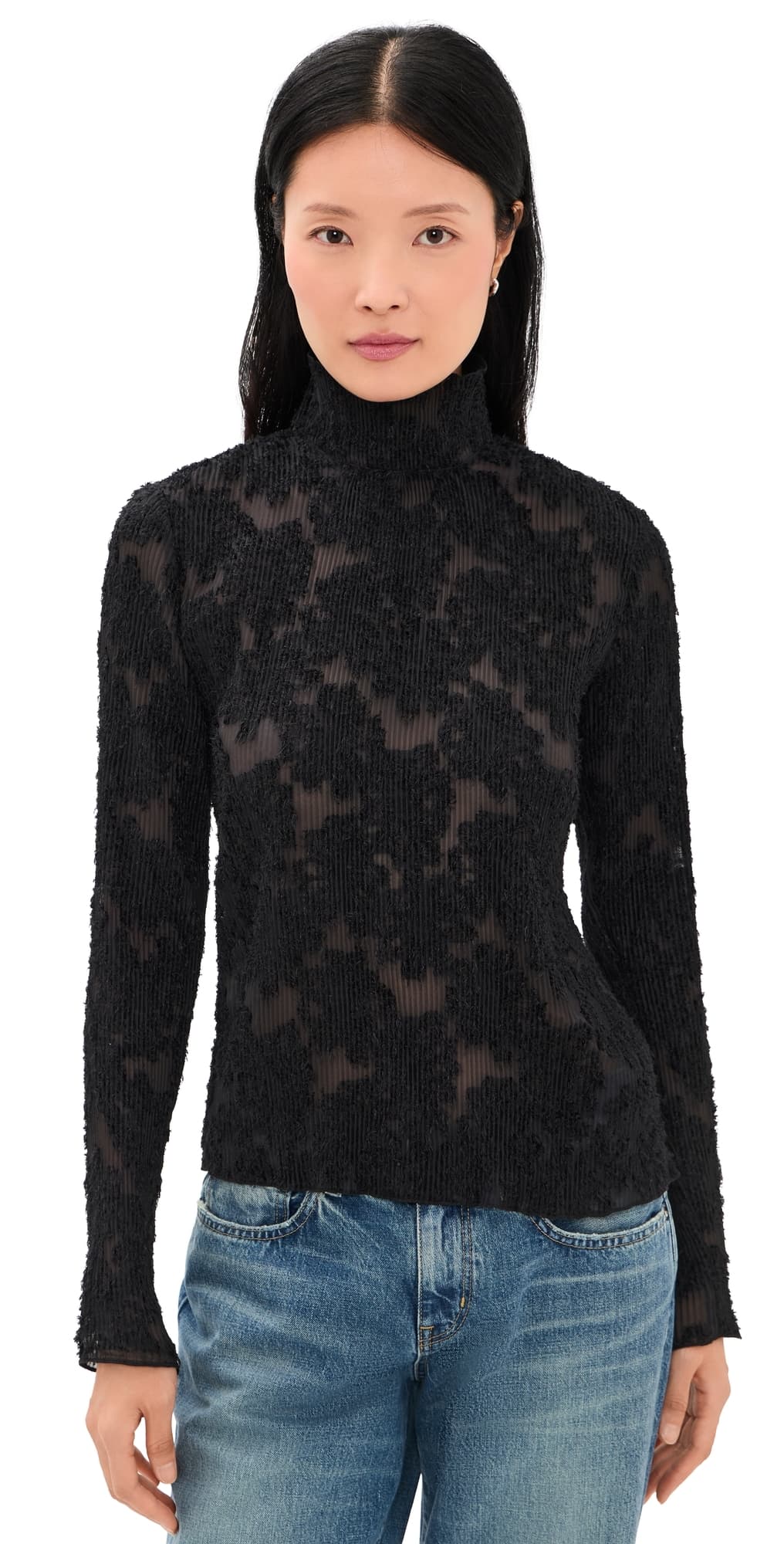 GANNI Pleated Fil Coupe Turtleneck Black
