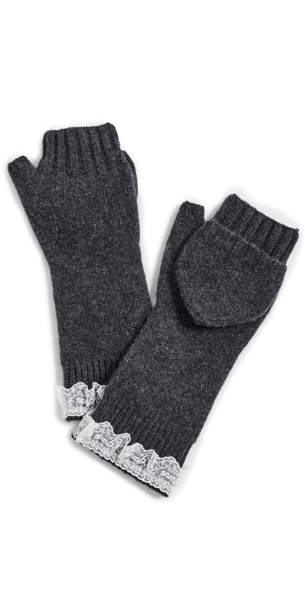 GANNI Compact Wool Lace Mittens Phantom · One Size