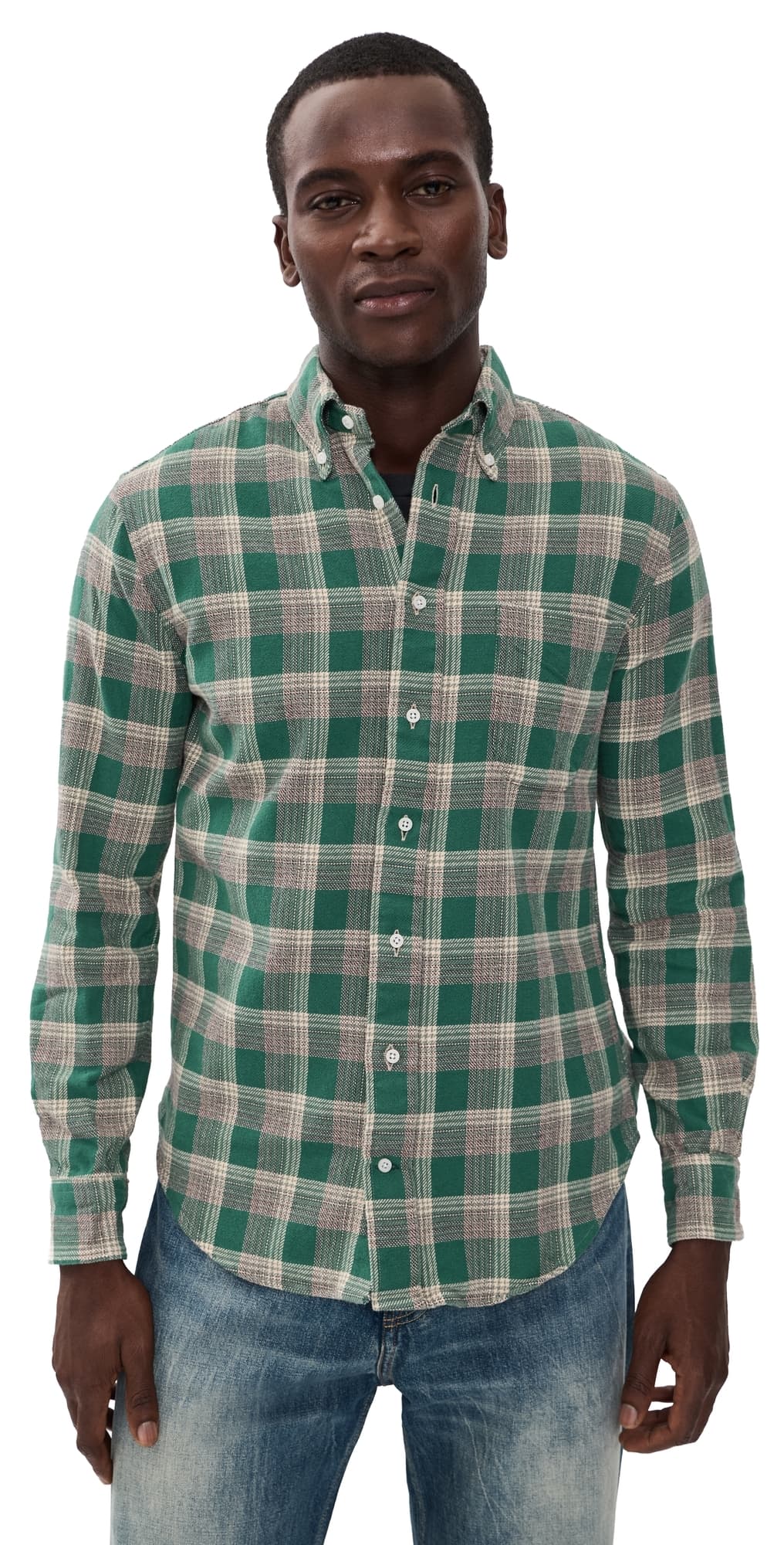 Gitman Vintage Brushed Winter Madras Shirt Green