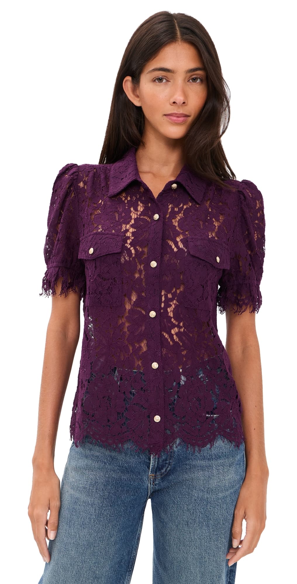 Generation Love Mikaelle Lace Button Down Shirt Plum