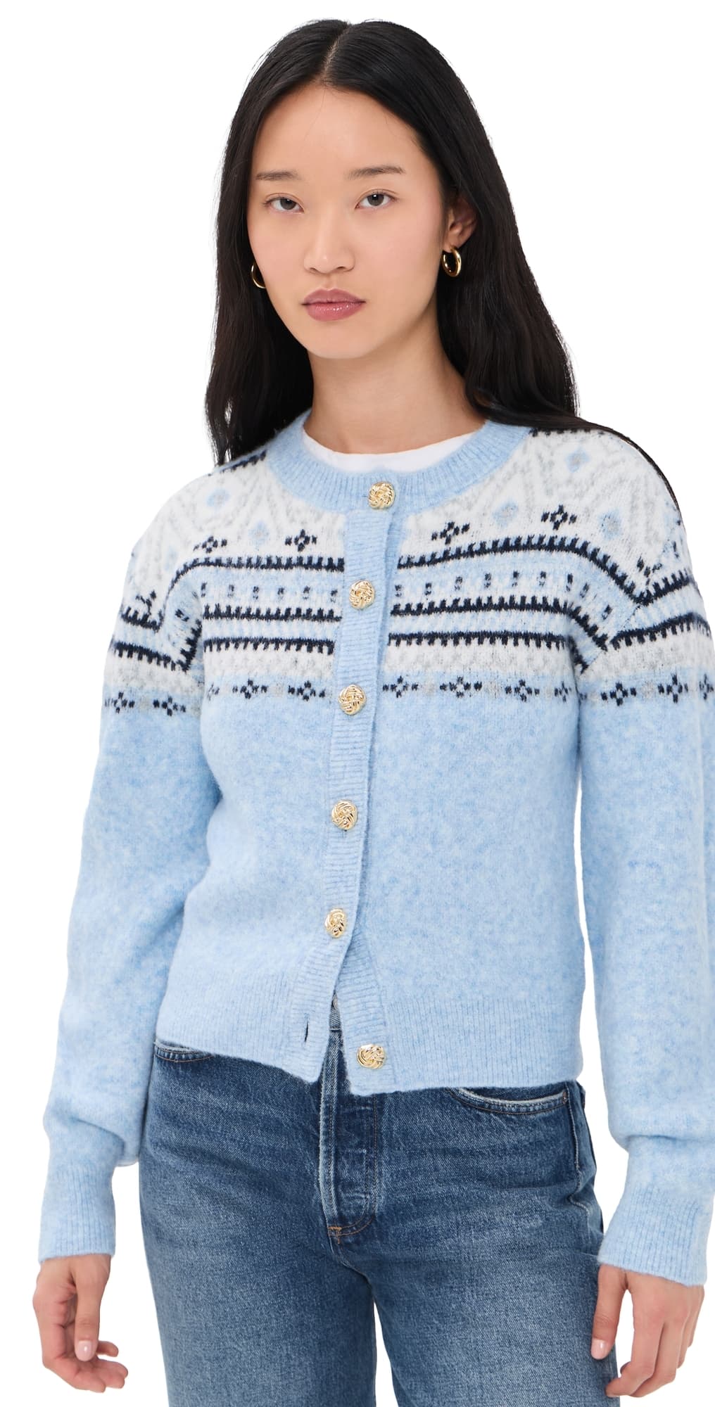 Generation Love Hilda Fair Isle Cardigan Light Blue Multi