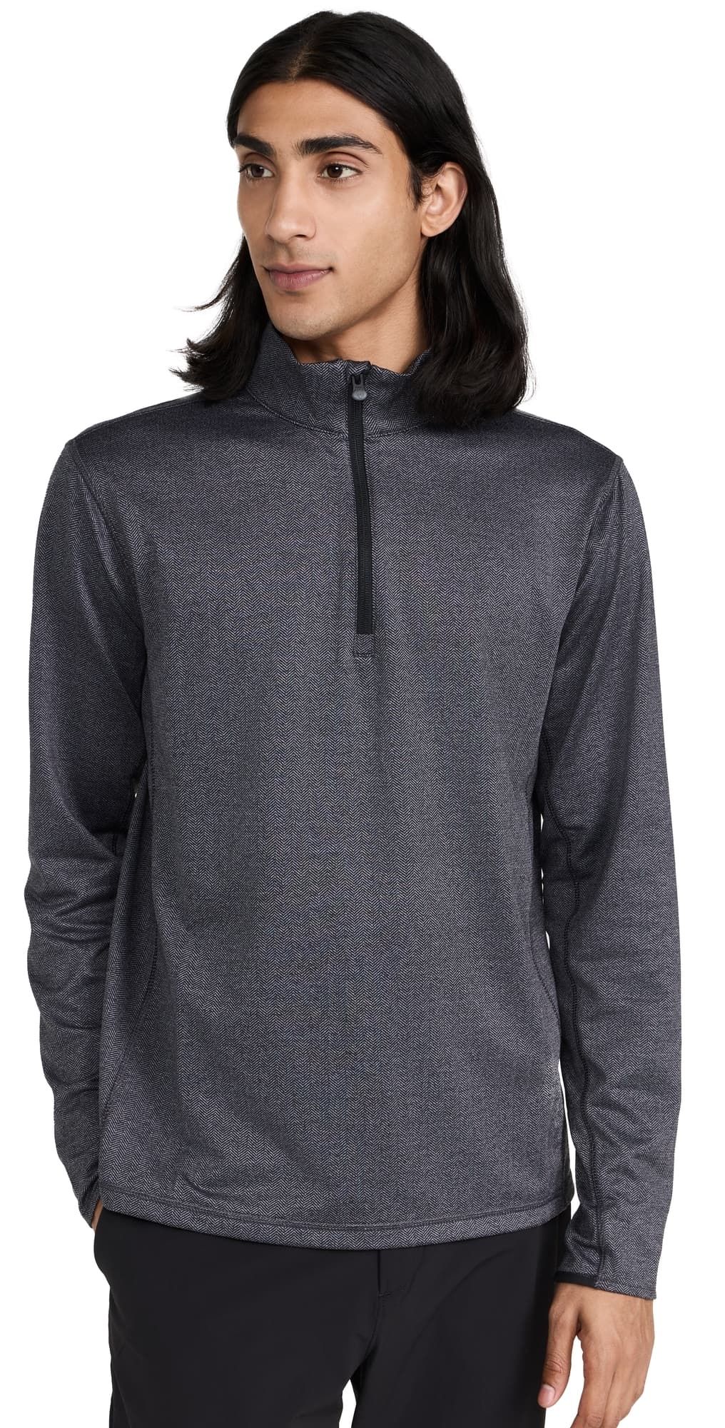 Greyson Colorado Herringbone Quarter Zip Black Herringbone
