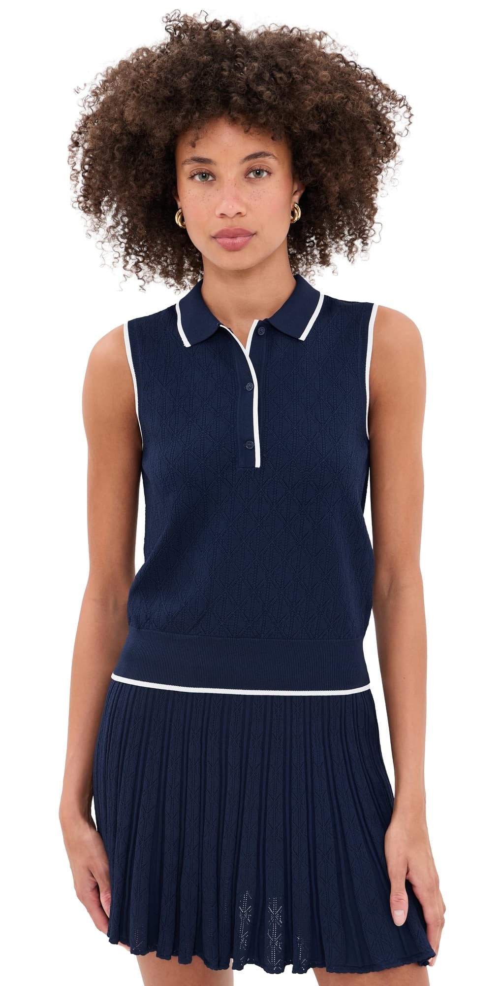 Greyson Pointelle Sleeveless Polo Top Maltese Blue