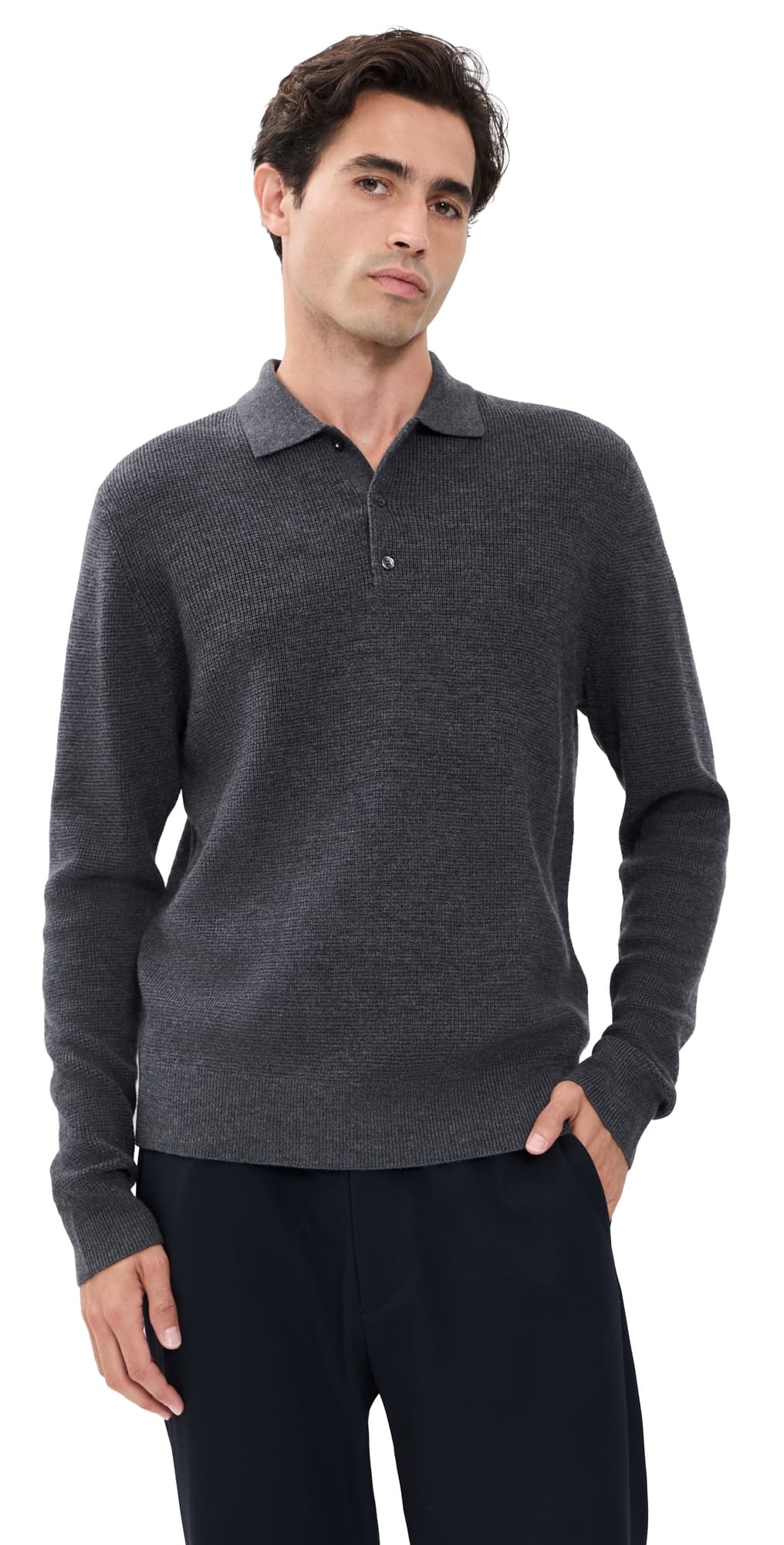 Greyson Saratoga Waffle Stitch Sweater Polo Dark Grey Heather