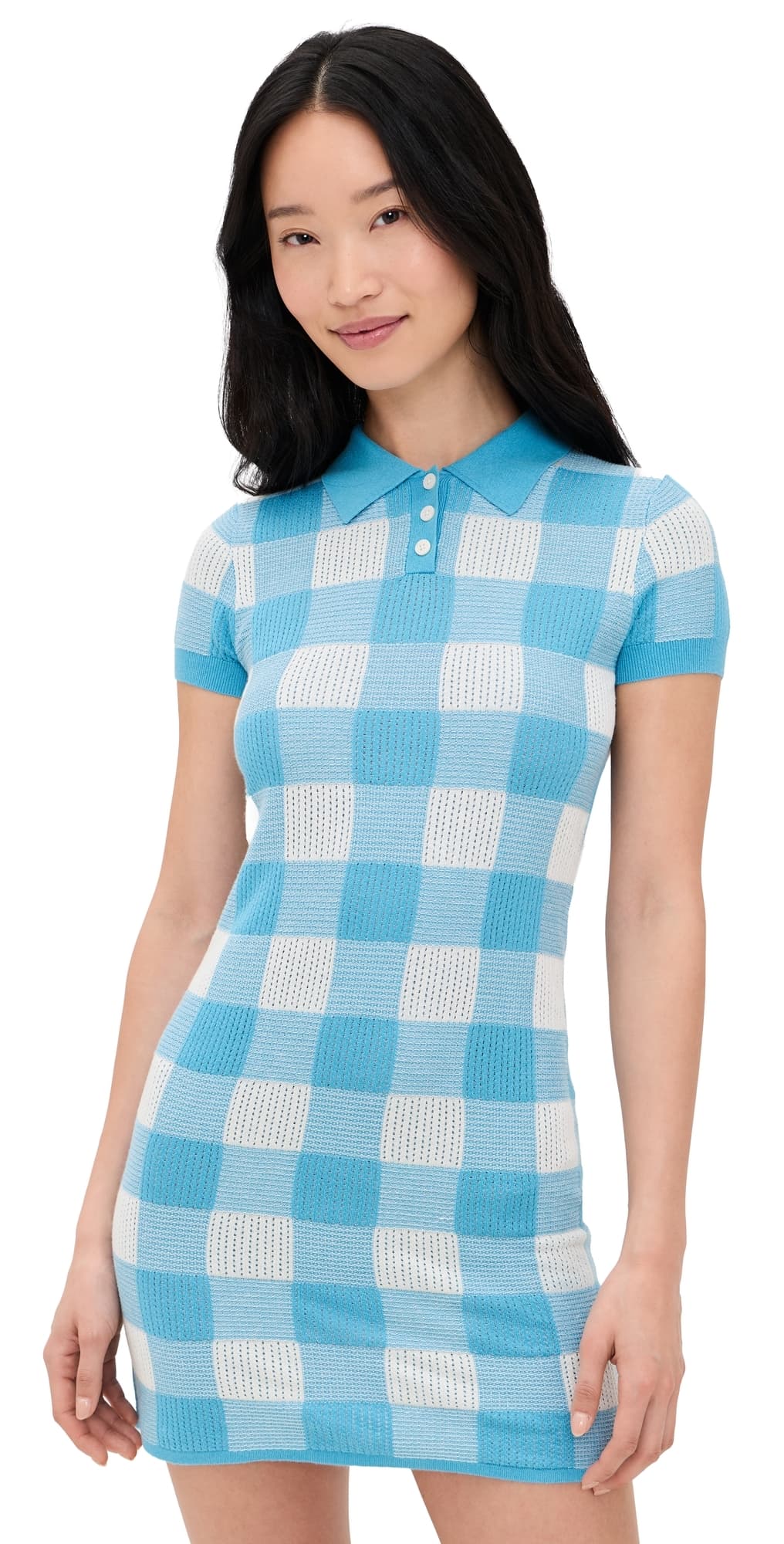 Guest in Residence Gingham Polo Dress Swimming Pool/Cream
