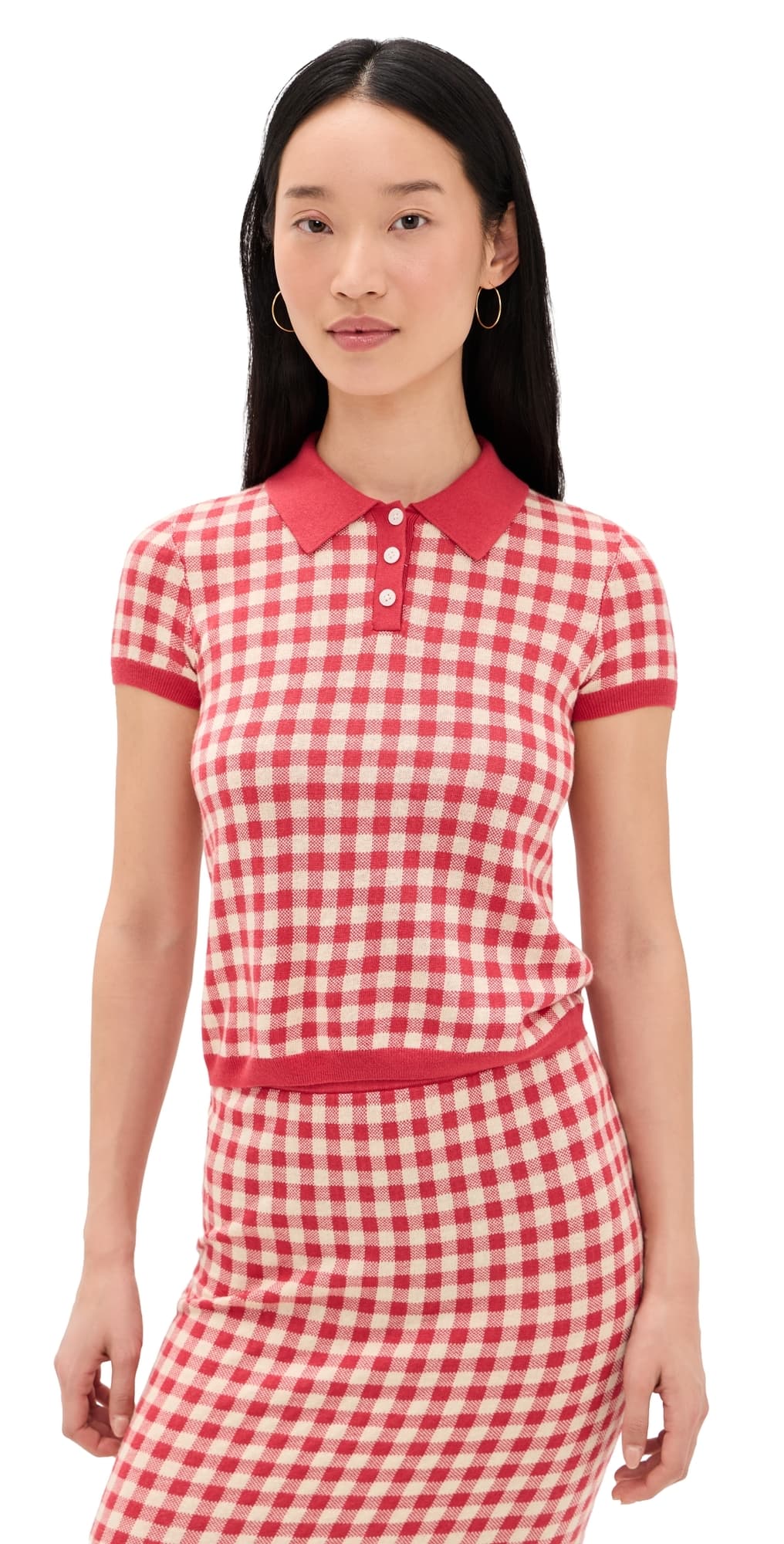 Guest in Residence Gingham Shrunken Polo Scarlet/Mist
