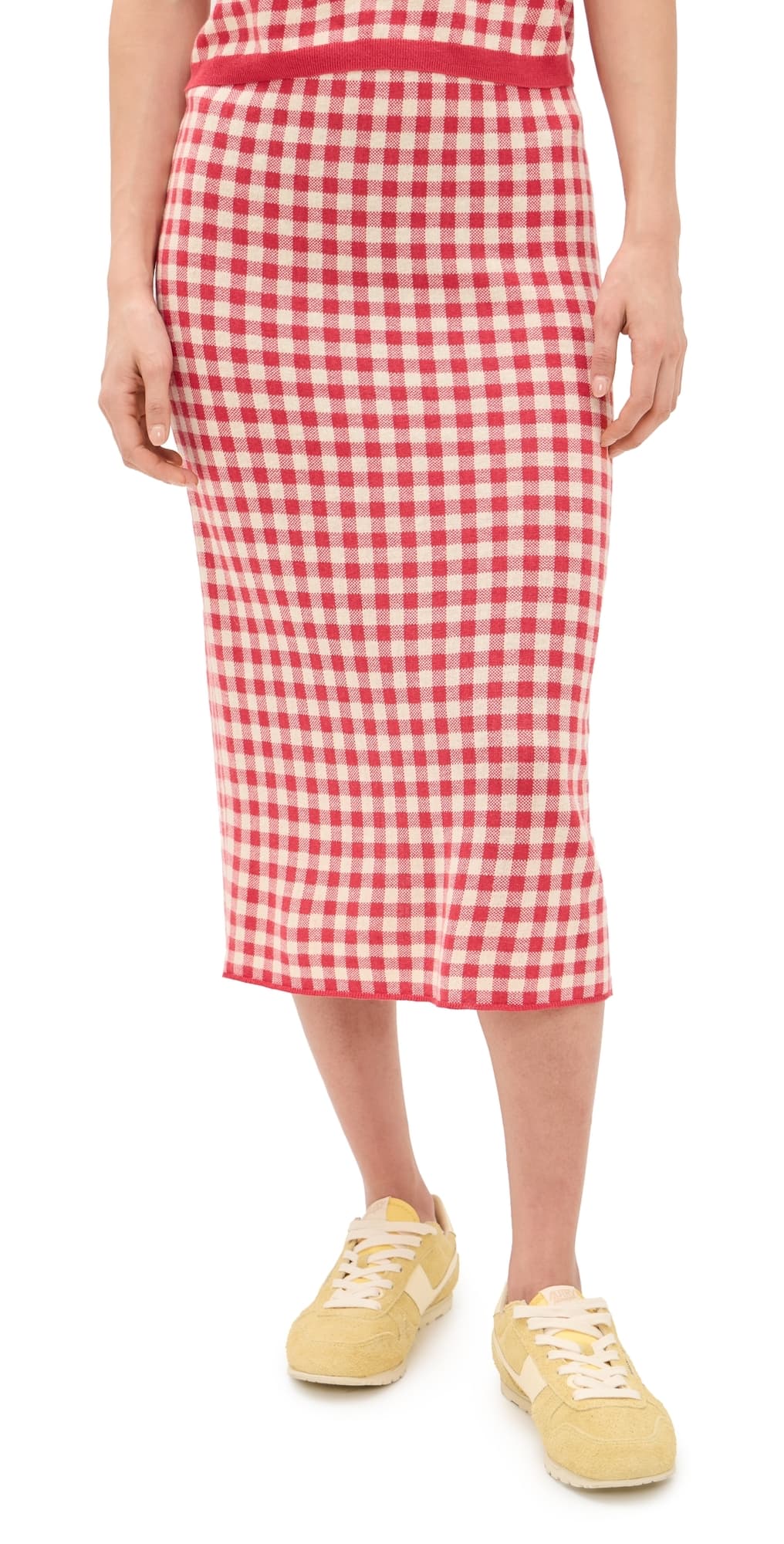 Guest in Residence Gingham Long Skirt Scarlet/Mist