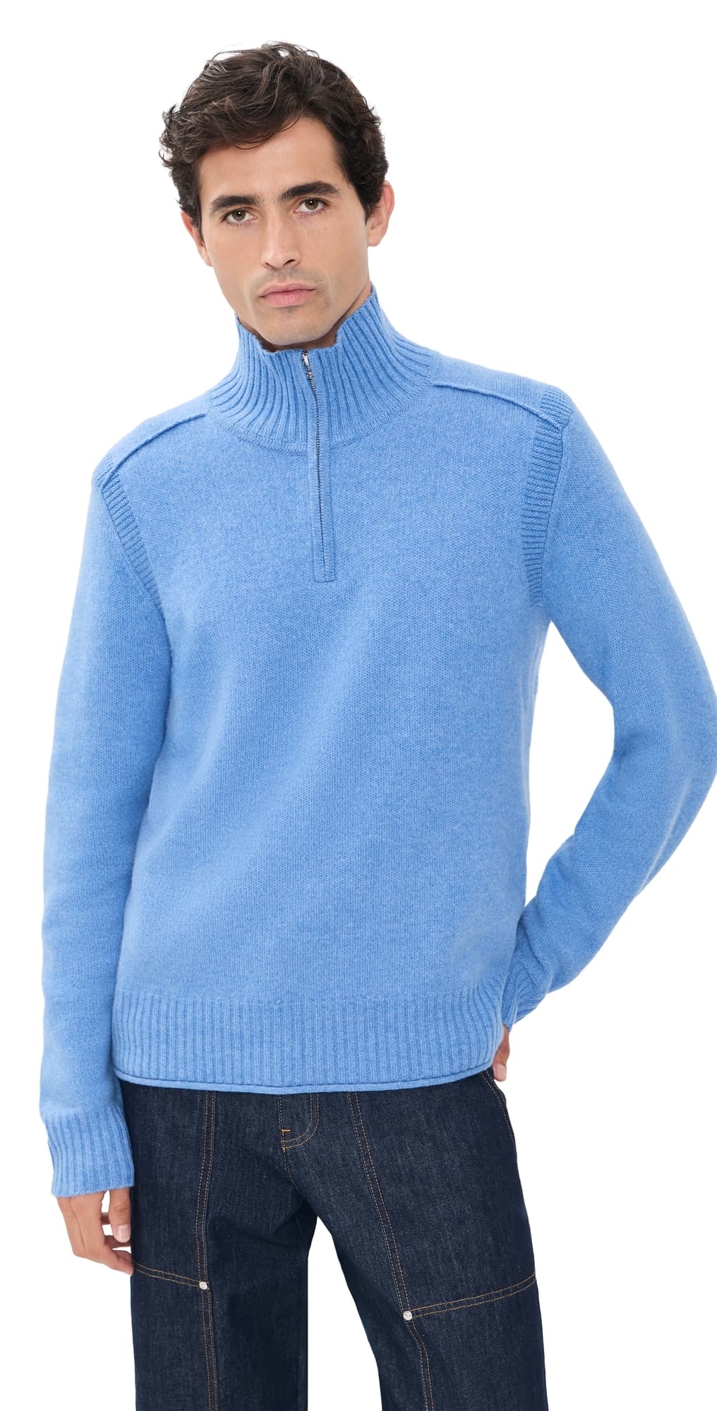 Guest in Residence Half Zip Cashmere Turtleneck Sweater Delft Blue