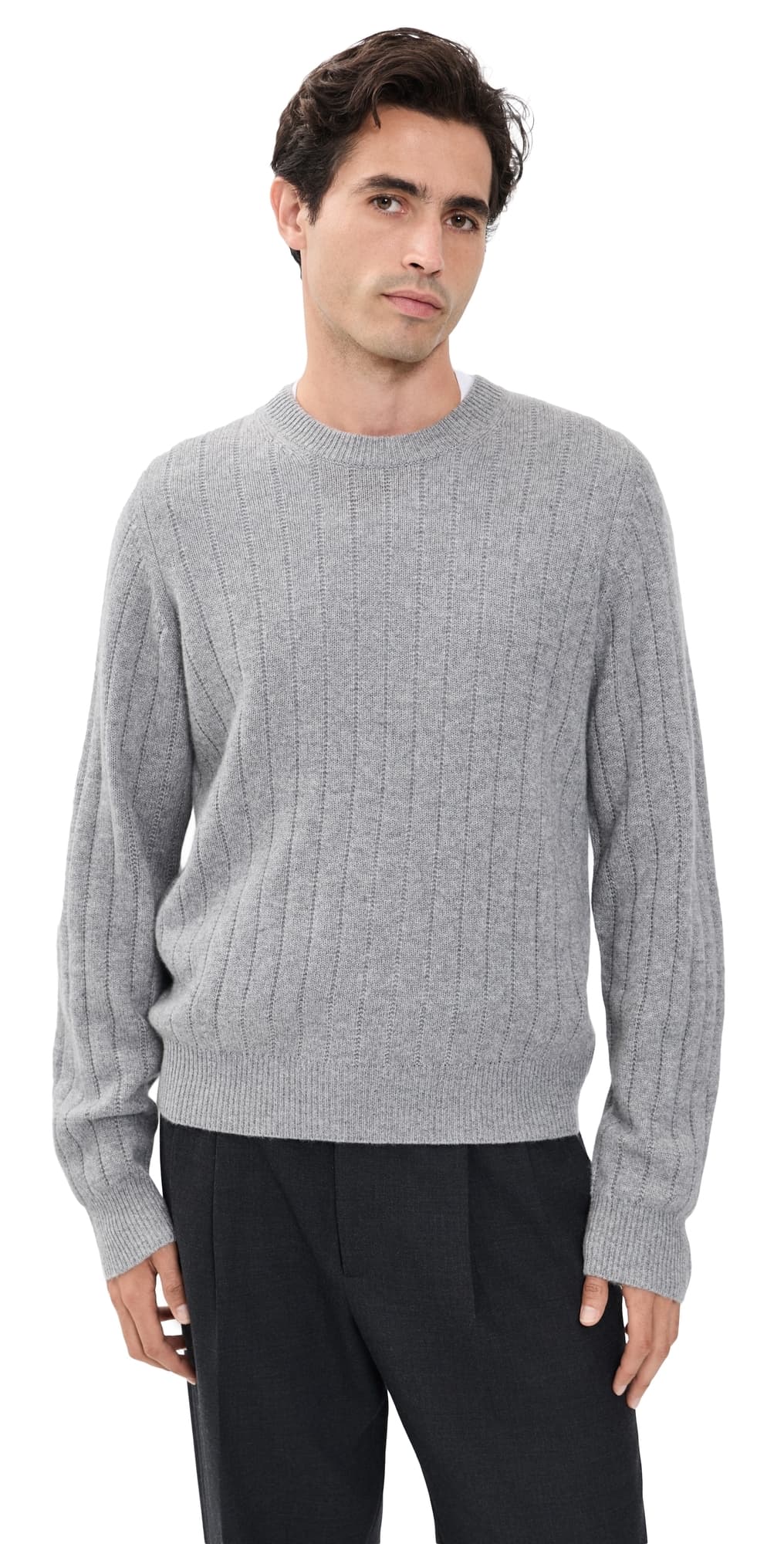 Guest in Residence Rib Allday Cashmere Crew Sweater Heather Grey