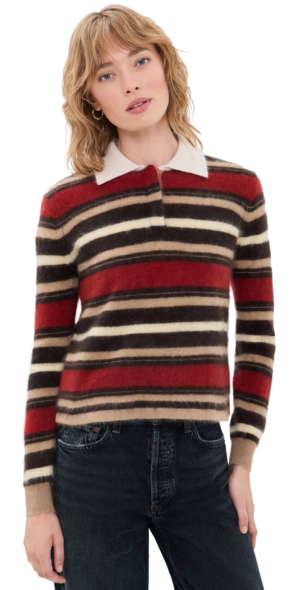 Guest in Residence Grizzly Cropped Cashmere Rugby Pullover Carmine Combo