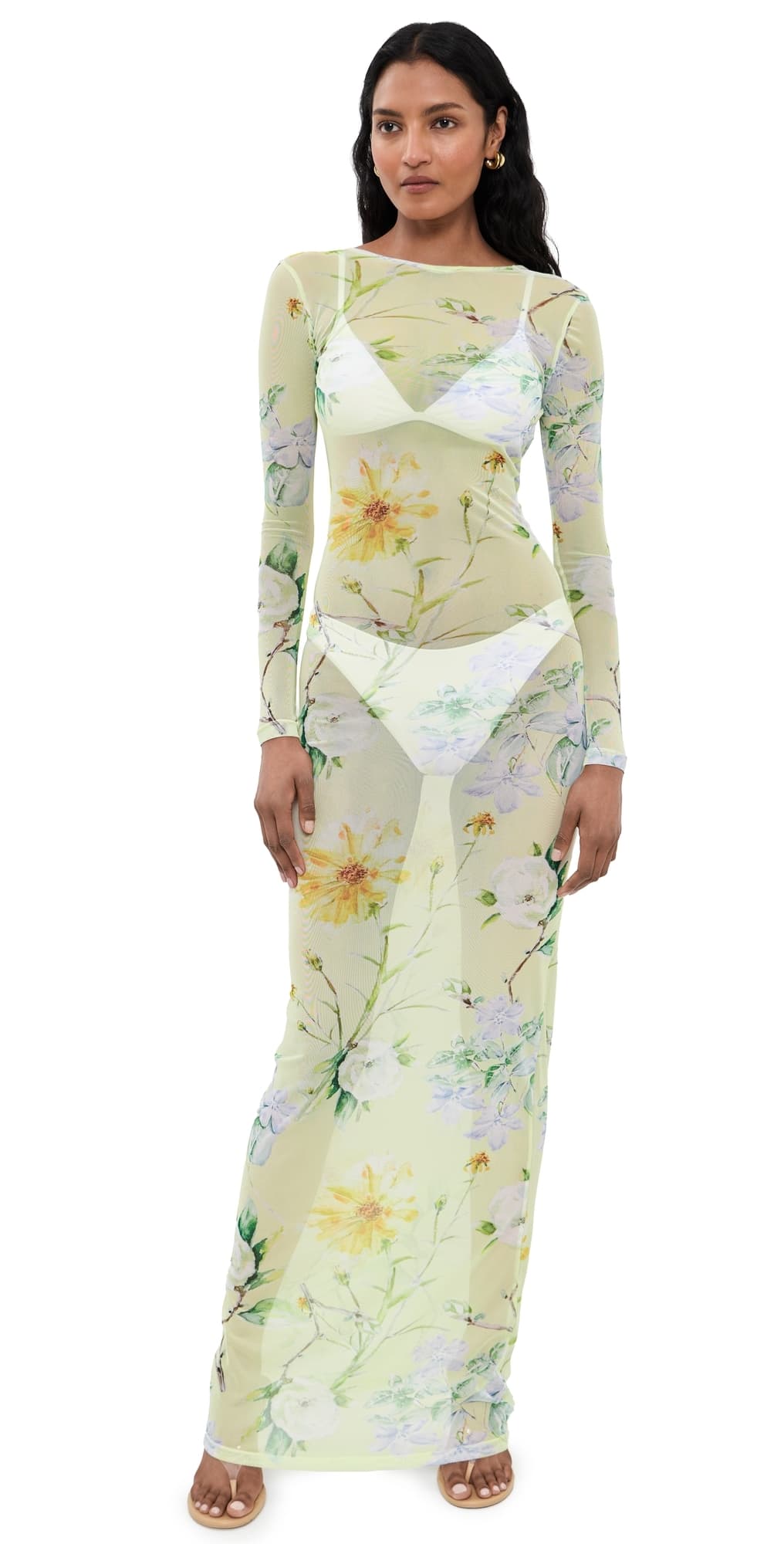 House of Aama Yellow Magnolia Mesh Dress Yellow Floral