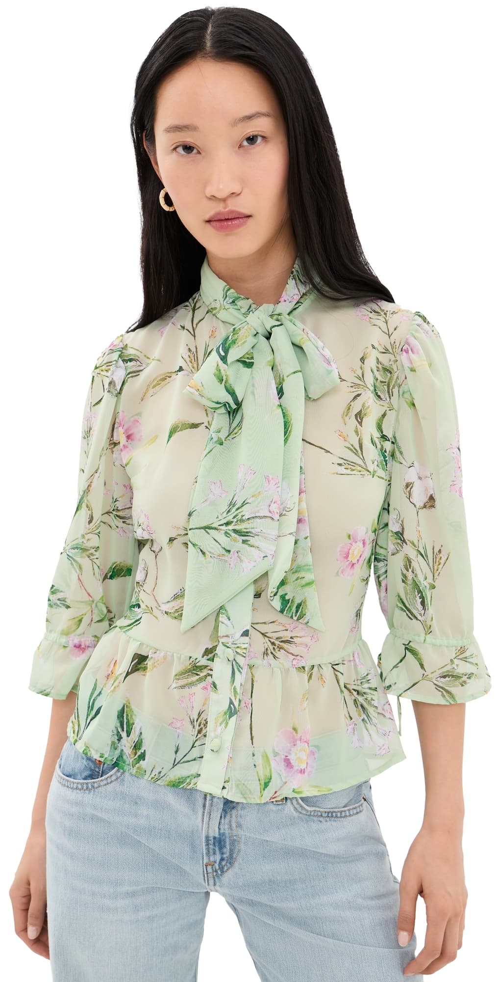 House of Aama Swamp Rose Victorian Button Down Shirt Green/Rose