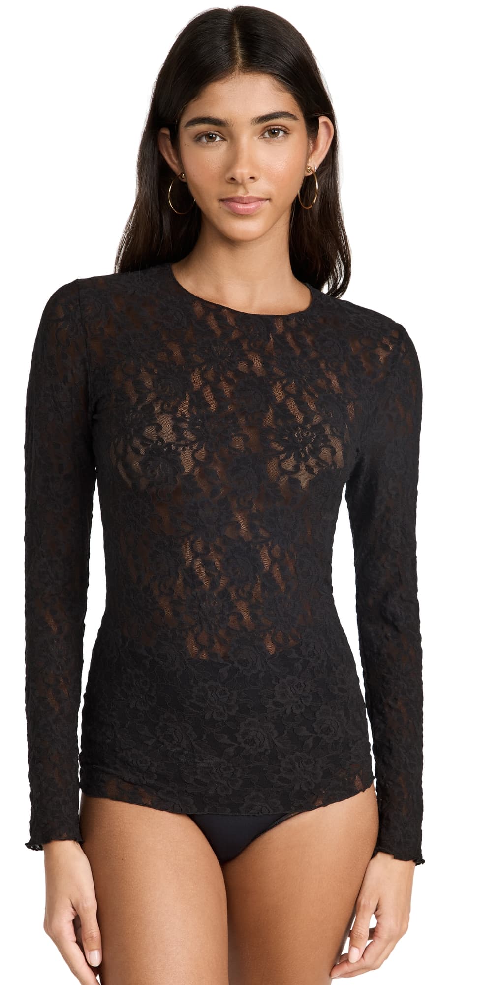 Hanky Panky Signature Lace Unlined Long Sleeve Top Black