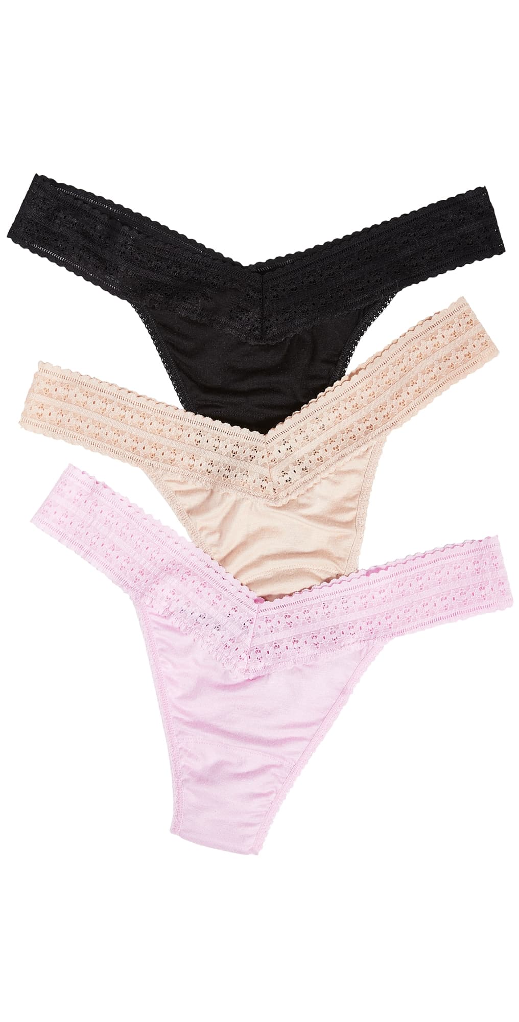 Hanky Panky Dream Original Rise Thongs 3 Pack Cotton Candy/Black/Chai